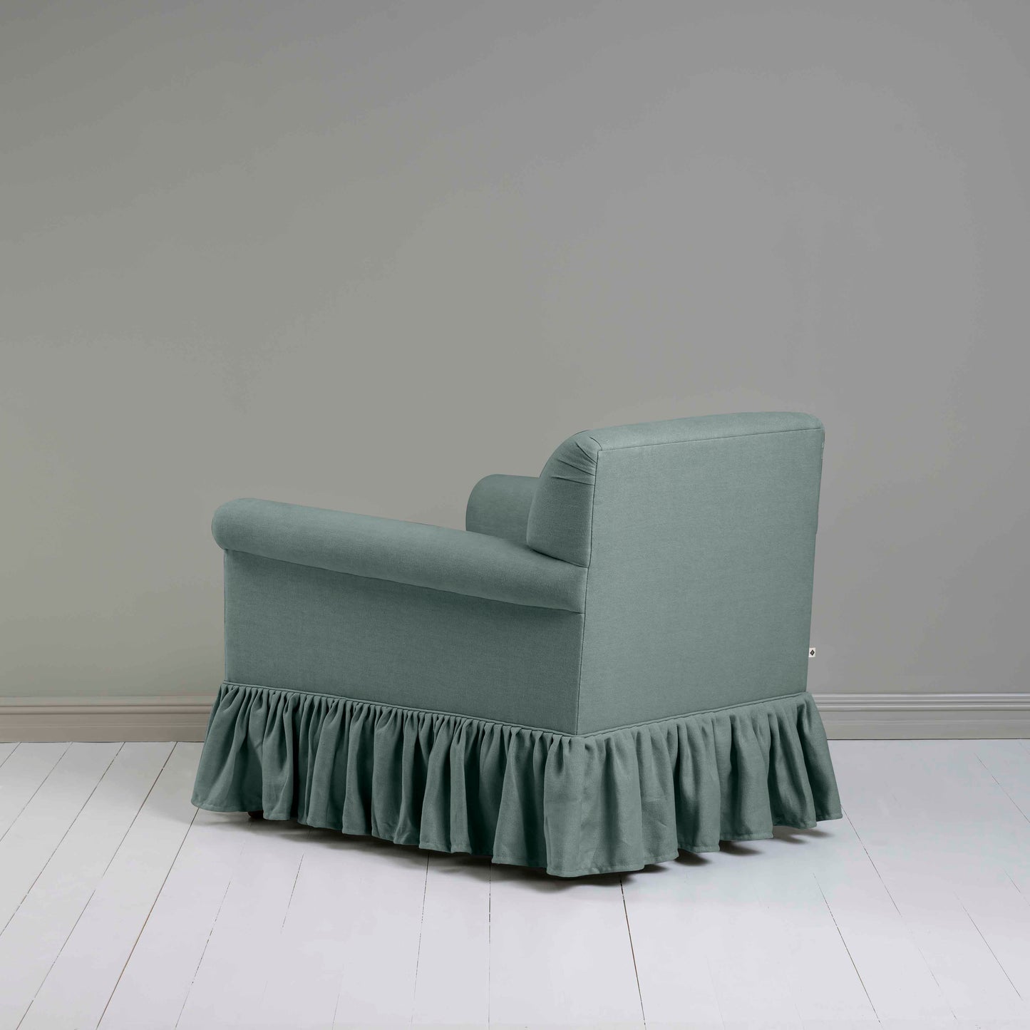 Curtain Call Armchair in Laidback Linen Mineral, Back View - Nicola Harding