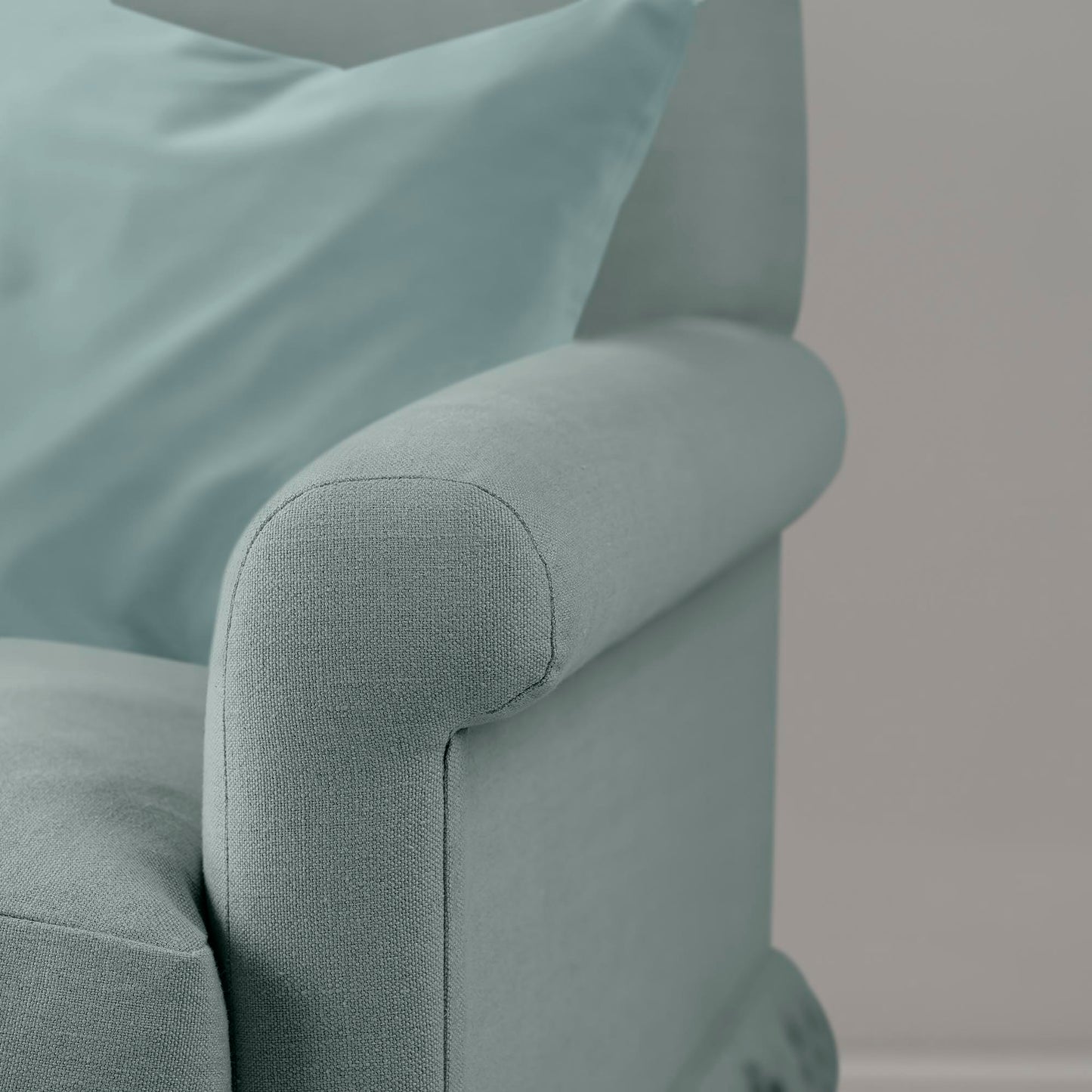 Curtain Call Armchair in Laidback Linen Mineral, Arm Closeup - Nicola Harding