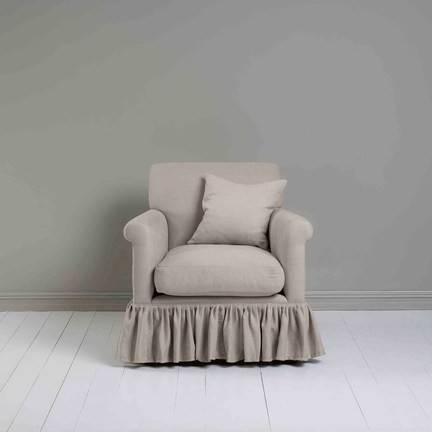 Curtain Call Armchair in Laidback Linen Pearl Grey - Nicola Harding