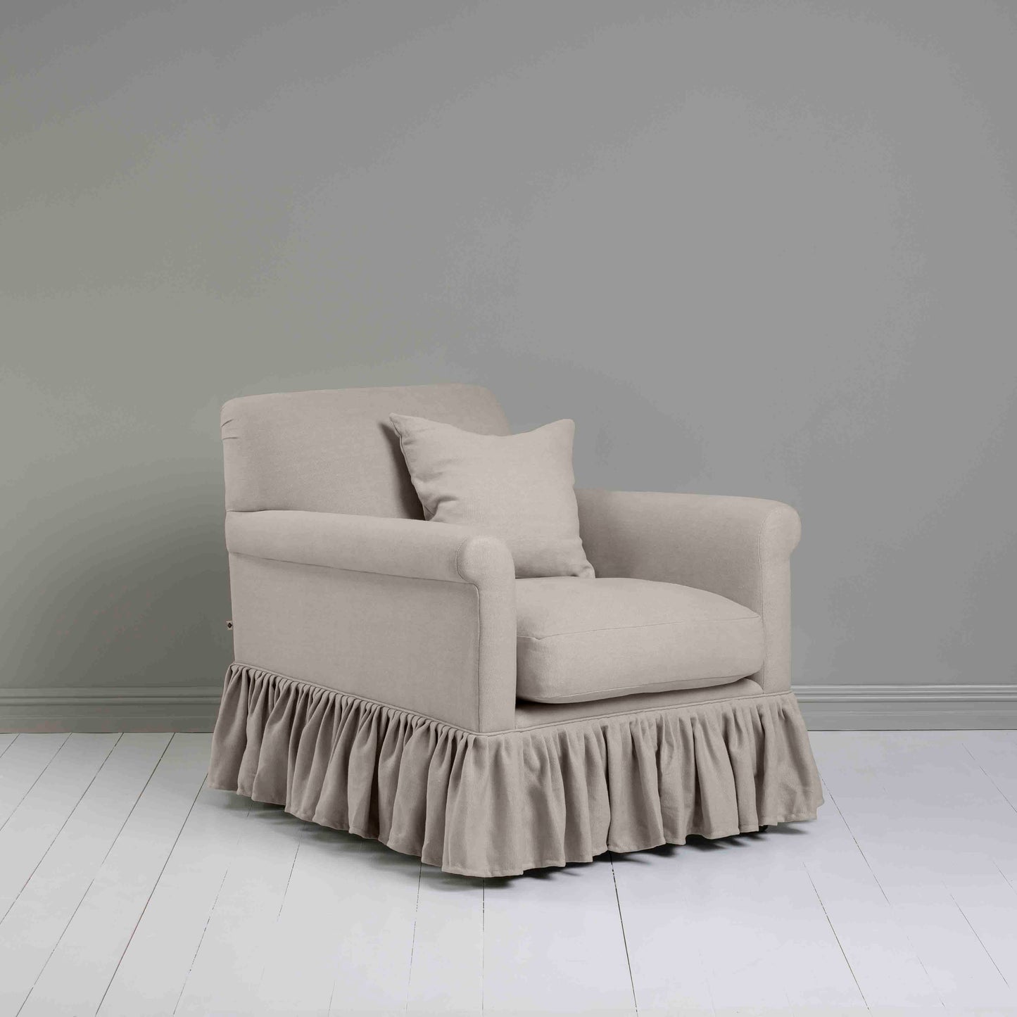 Curtain Call Armchair in Laidback Linen Pearl Grey - Nicola Harding