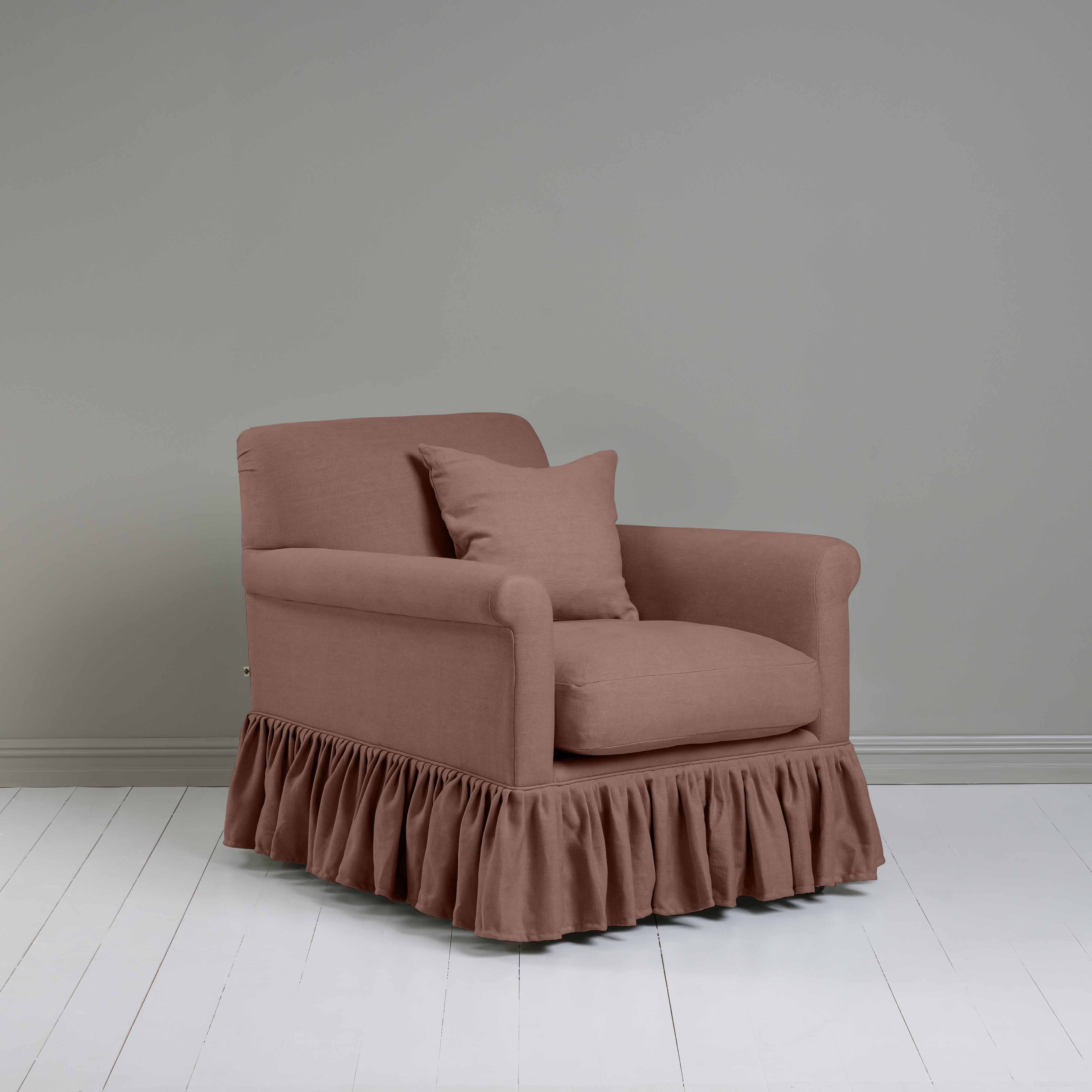  Curtain Call Armchair in Laidback Linen Sweet Briar, With Matching Square Cushion - Nicola Harding 