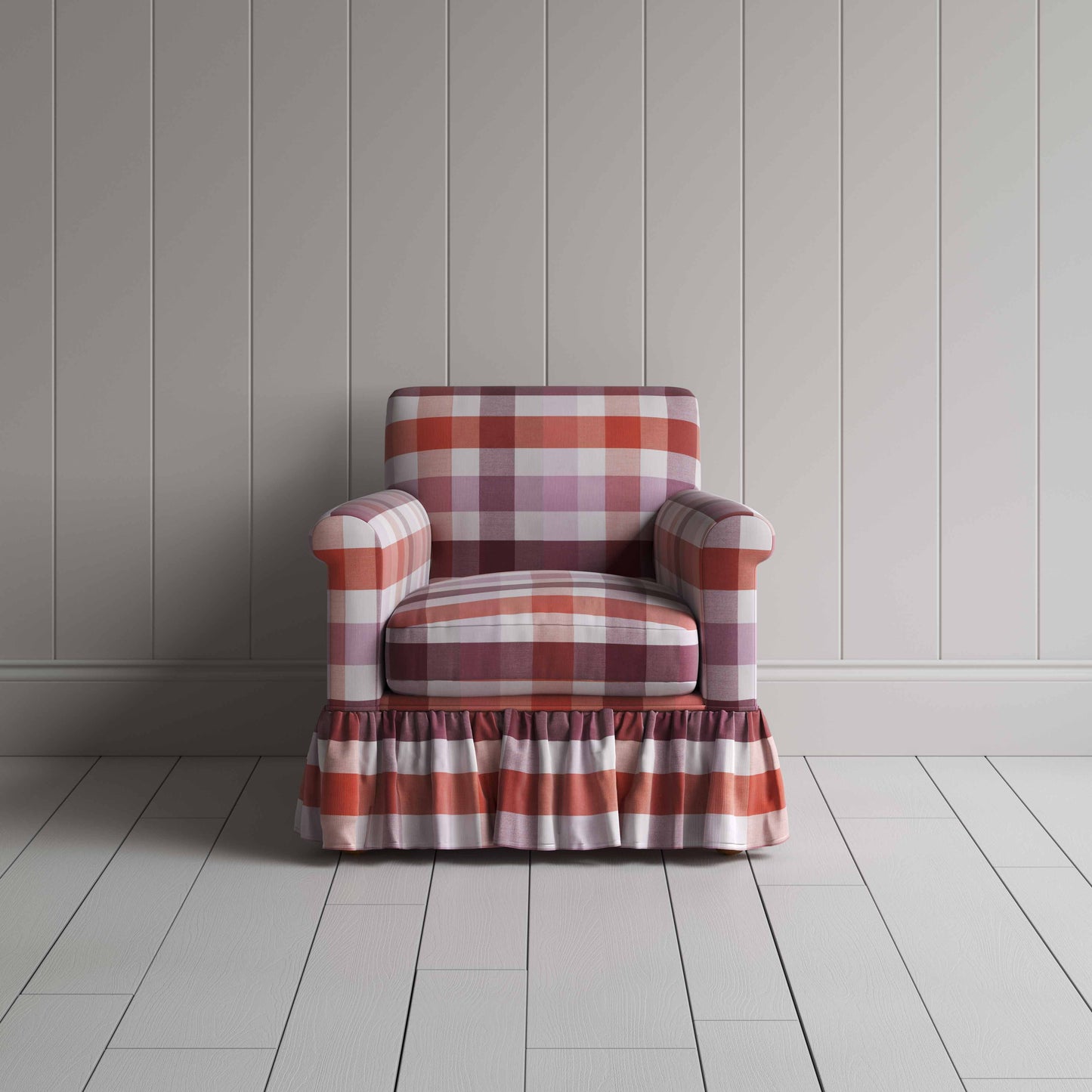 Curtain Call Armchair in Checkmate Cotton, Berry - Nicola Harding