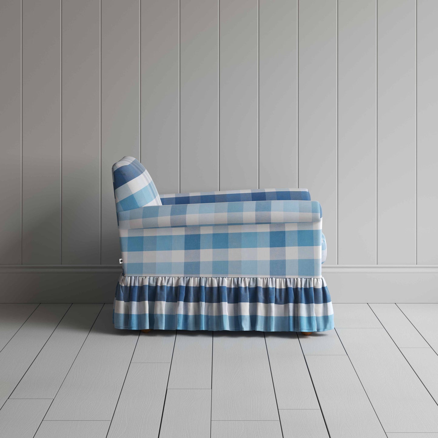 Curtain Call Armchair in Checkmate Cotton, Blue - Nicola Harding