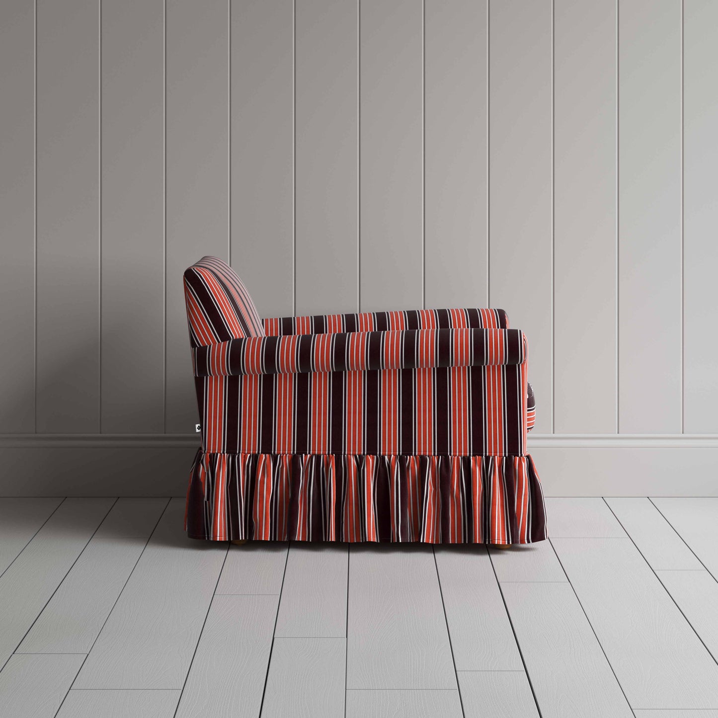 Curtain Call Armchair in Regatta Cotton, Flame, Side View - Nicola Harding
