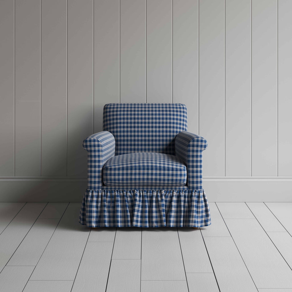  Curtain Call Armchair in Well Plaid Cotton, Blue Brown - Nicola Harding 