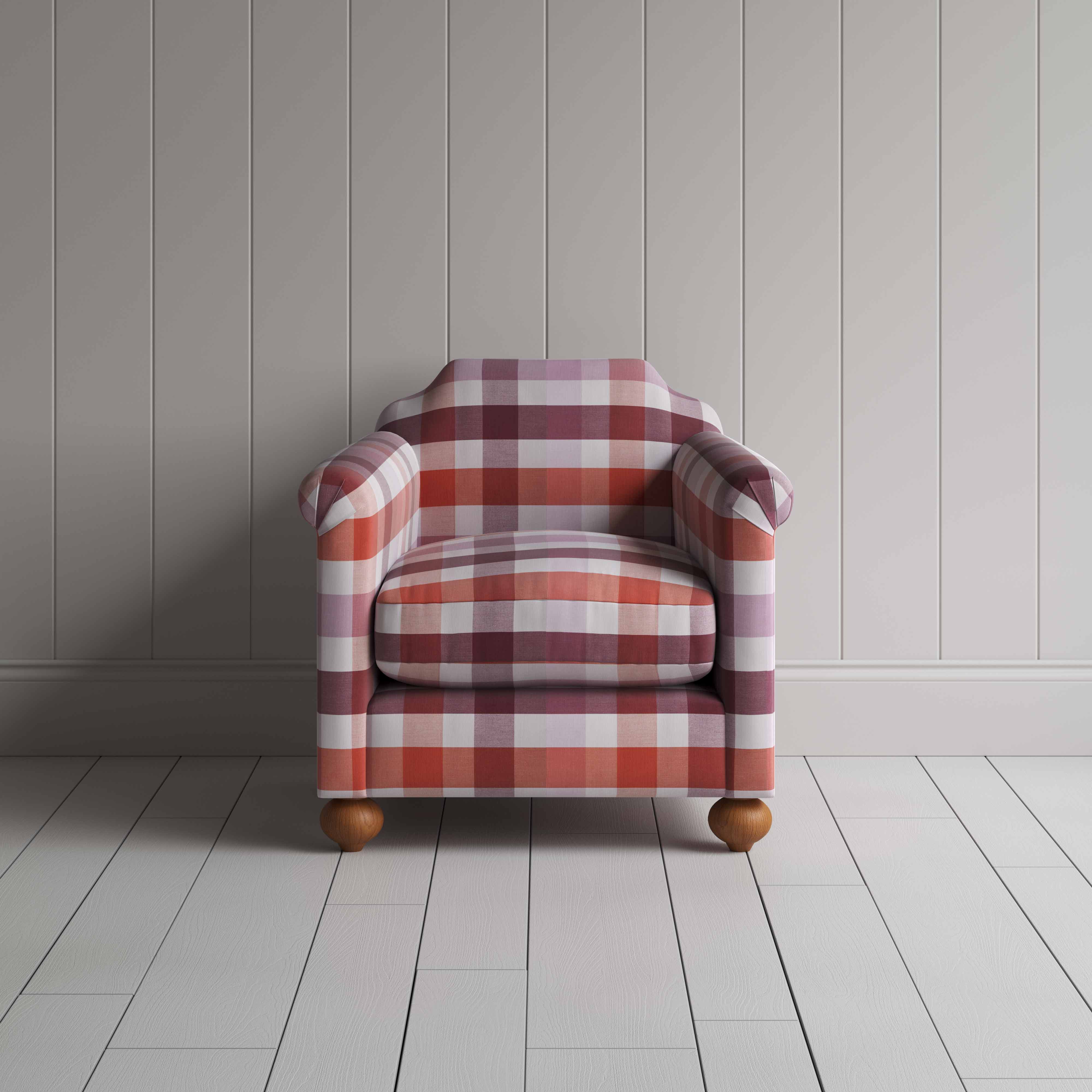  Dolittle Armchair in Checkmate Cotton, Berry - Nicola Harding 