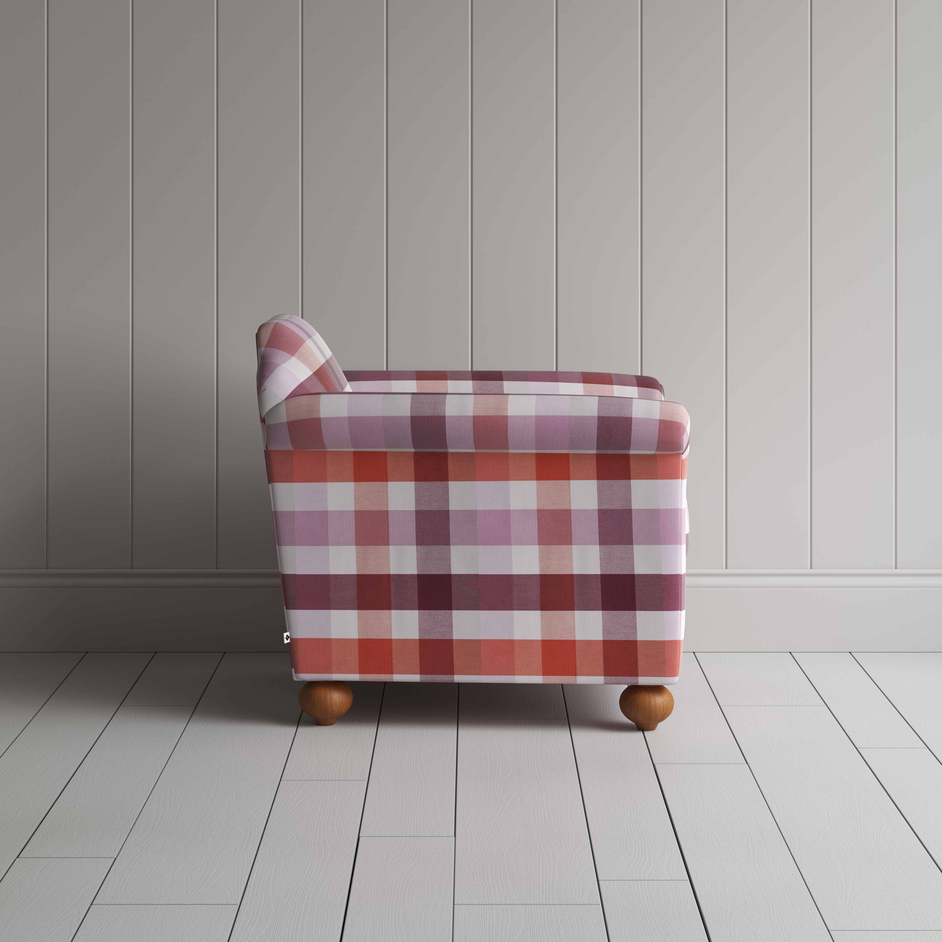  Dolittle Armchair in Checkmate Cotton, Berry - Nicola Harding 