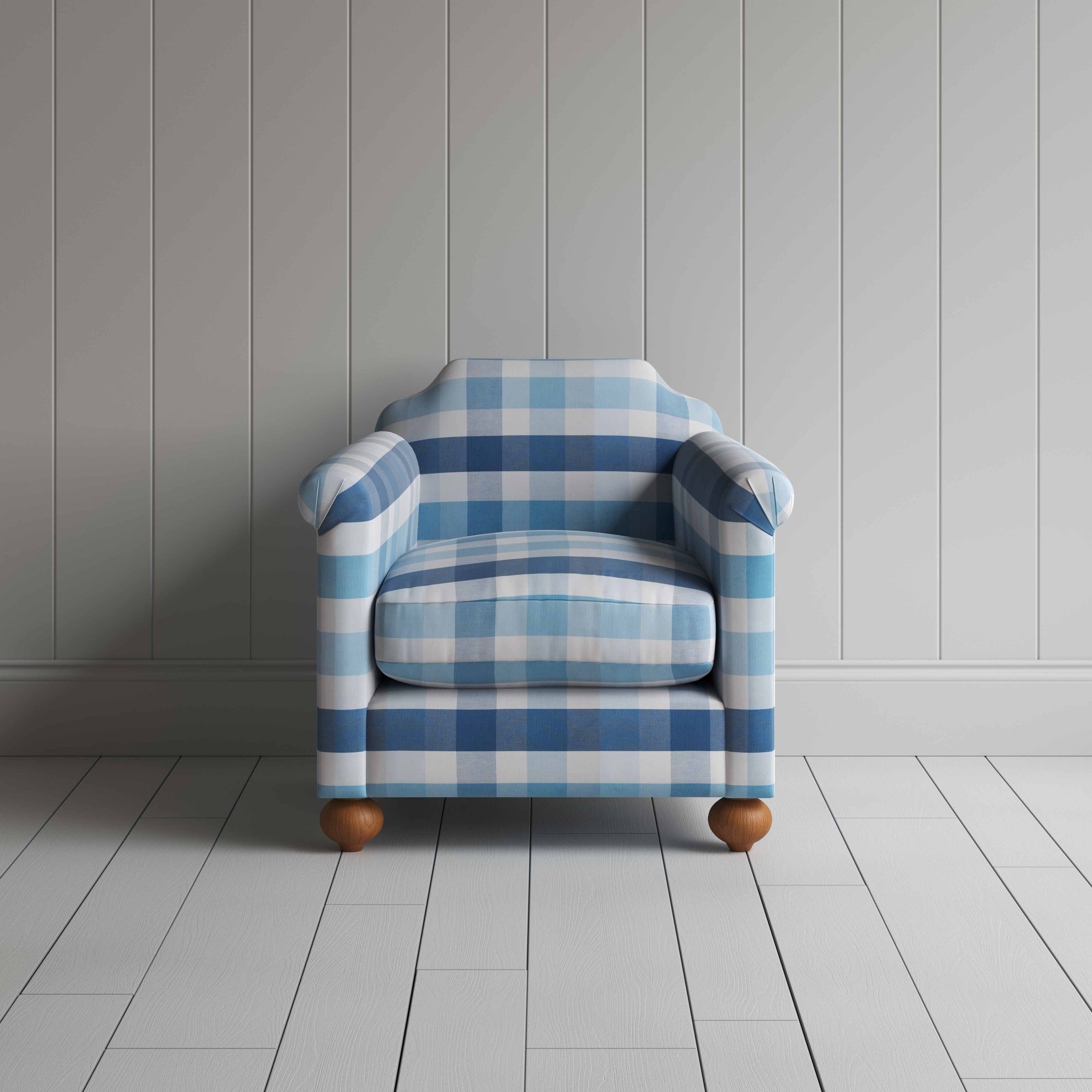  Dolittle Armchair in Checkmate Cotton, Blue - Nicola Harding 