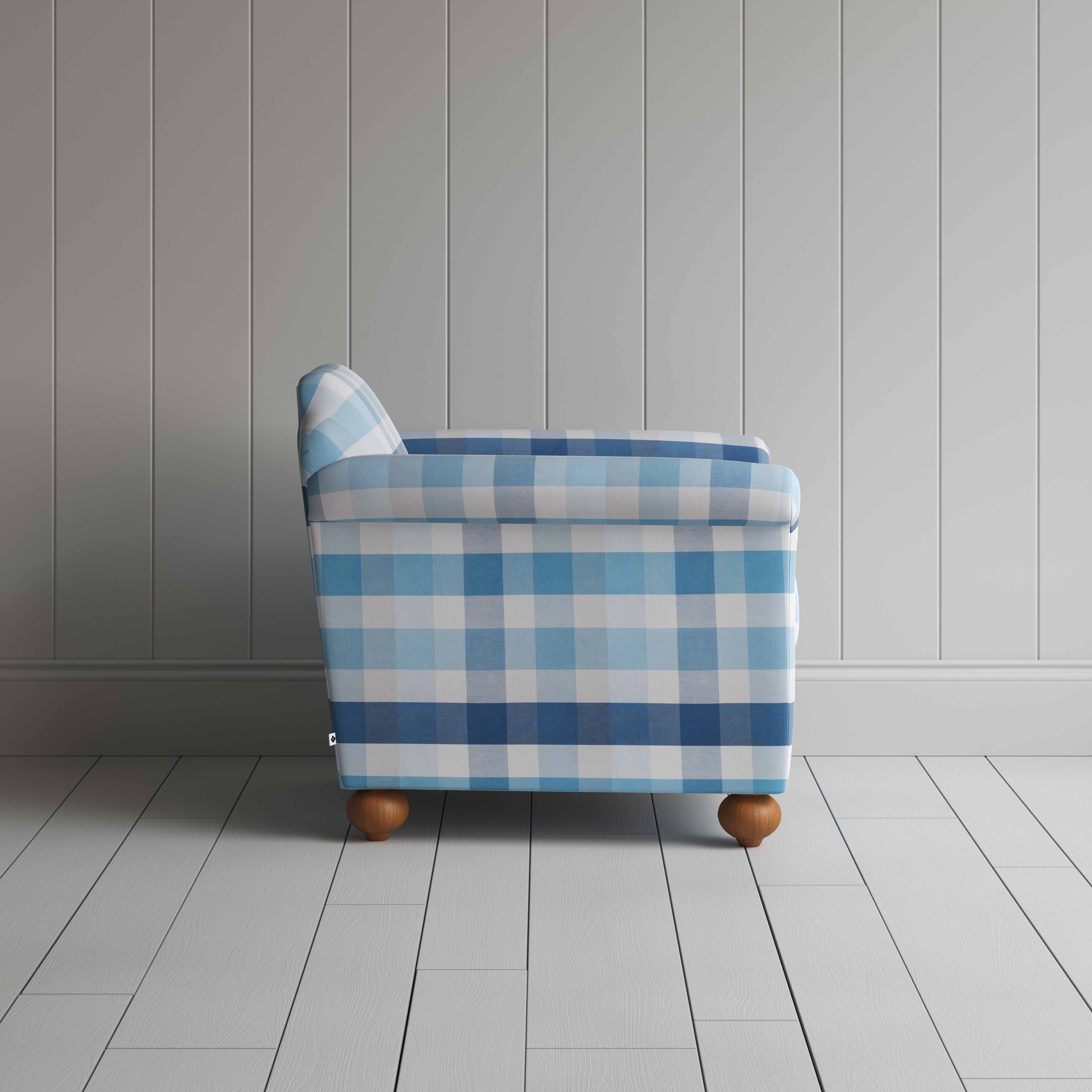  Dolittle Armchair in Checkmate Cotton, Blue - Nicola Harding 