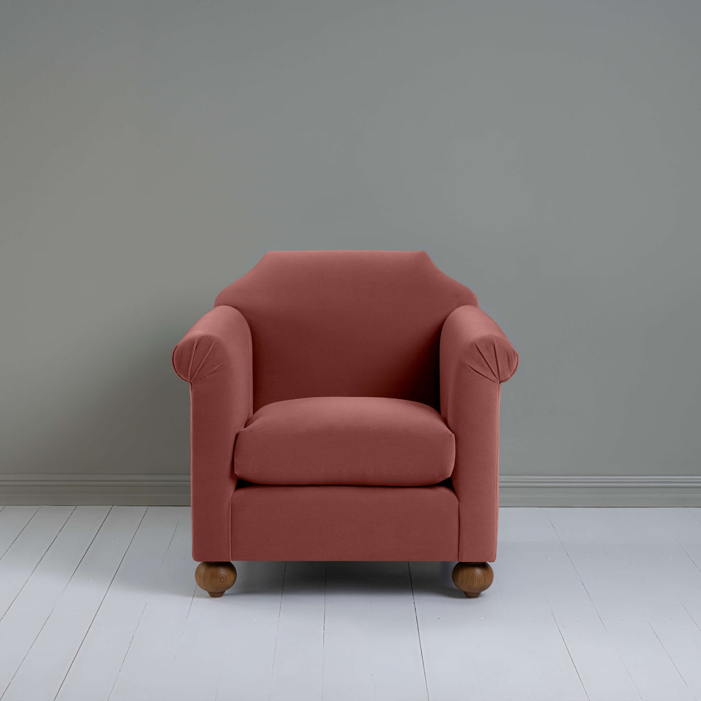  Dolittle Armchair in Intelligent Velvet Damson, Front View - Nicola Harding 