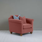  Dolittle Armchair in Intelligent Velvet Damson, In Side View With 1 Matching and 1 Slow Lane Cotton Linen, Blue Cushion - Nicola Harding 