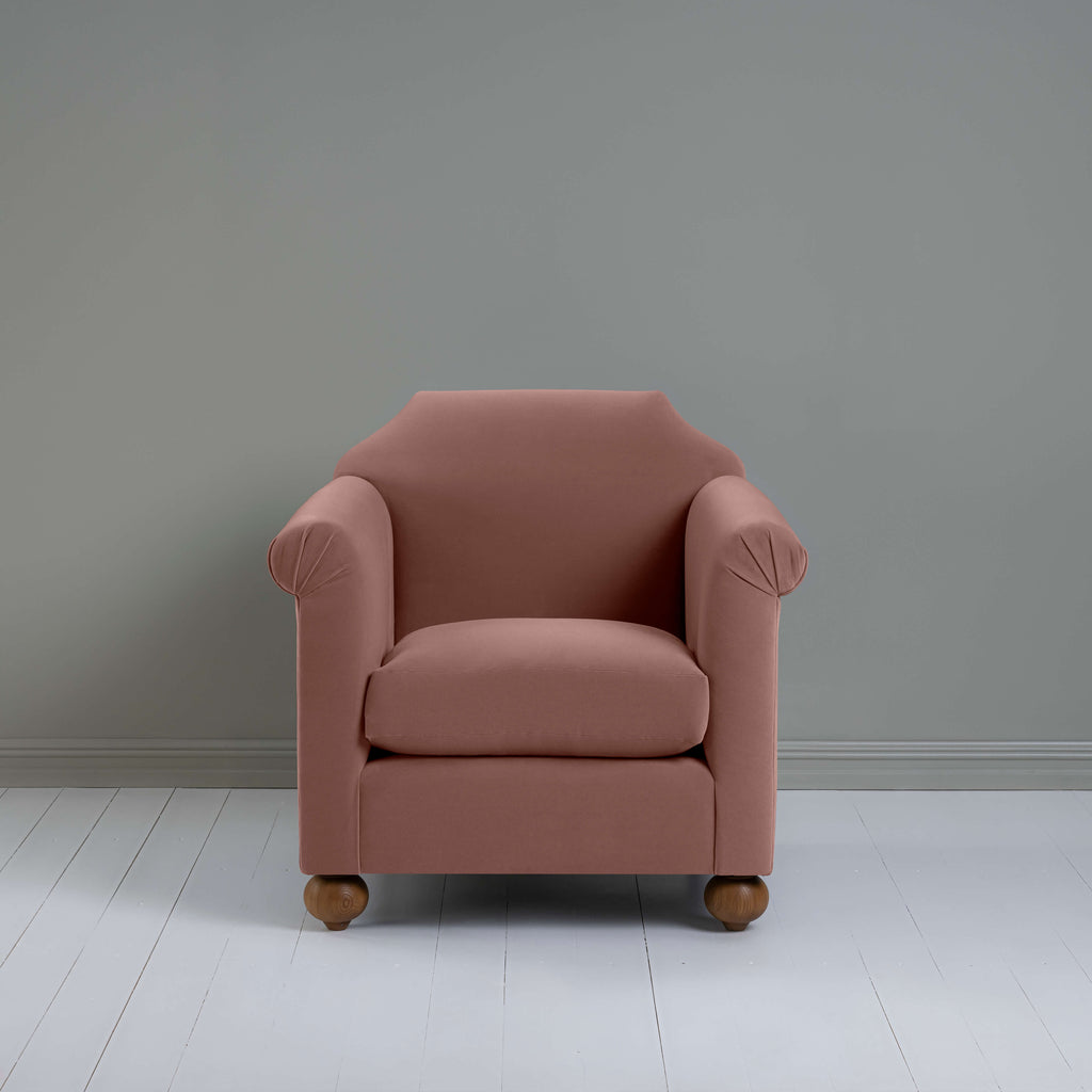  Dolittle Armchair in Intelligent Velvet Dusky Pink, Front View - Nicola Harding 