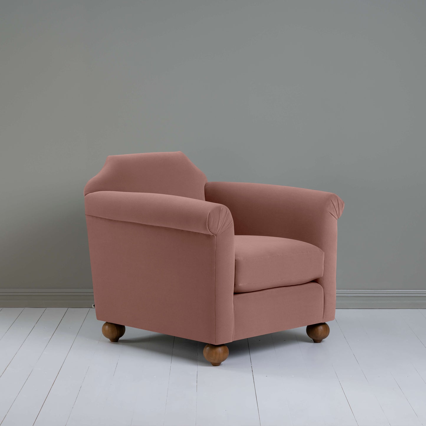 Dolittle Armchair in Intelligent Velvet Dusky Pink - Nicola Harding