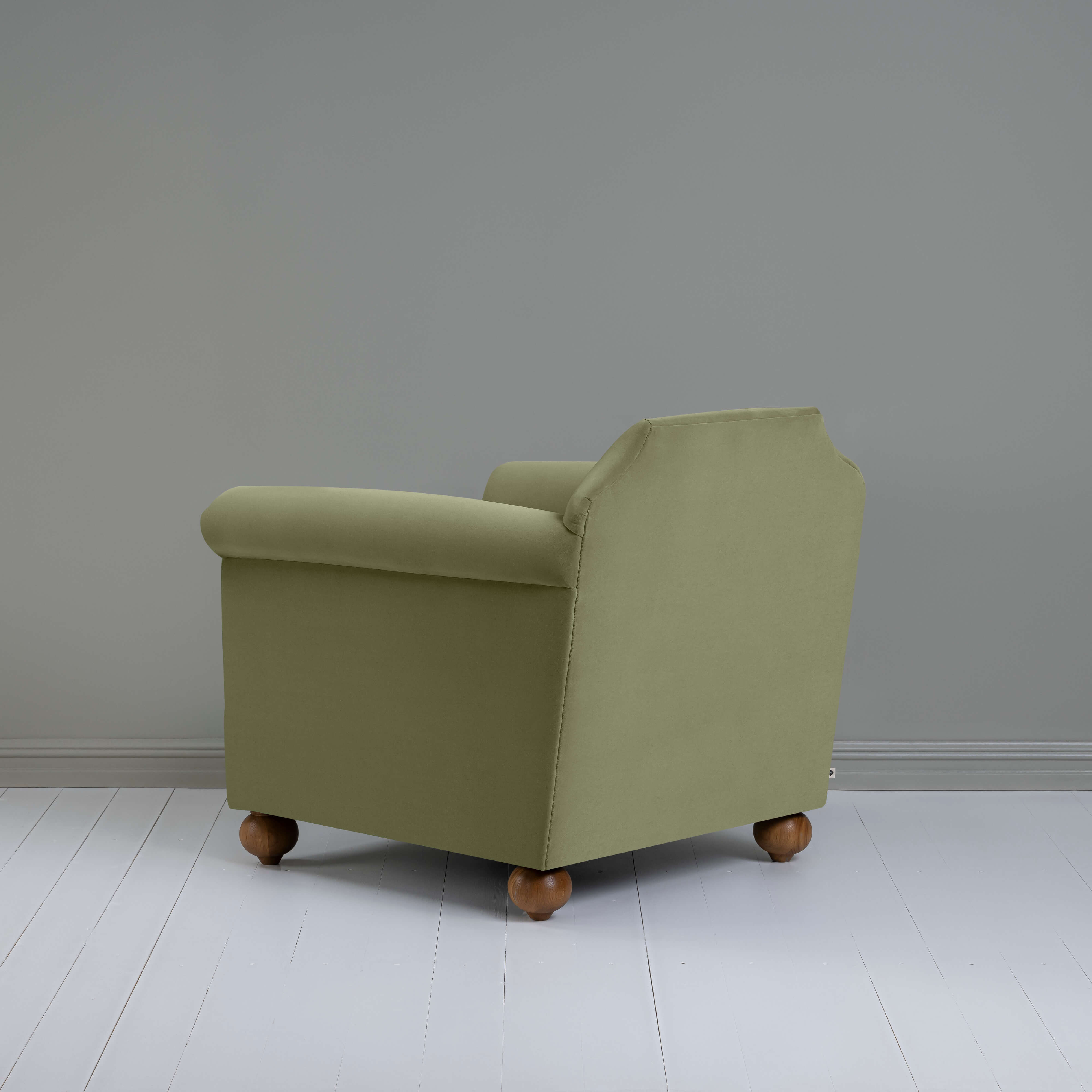  Dolittle Armchair in Intelligent Velvet Green Tea, Back View - Nicola Harding 