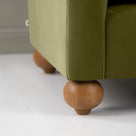  Dolittle Armchair in Intelligent Velvet Lawn, Round Wooden Foot Closeup - Nicola Harding 