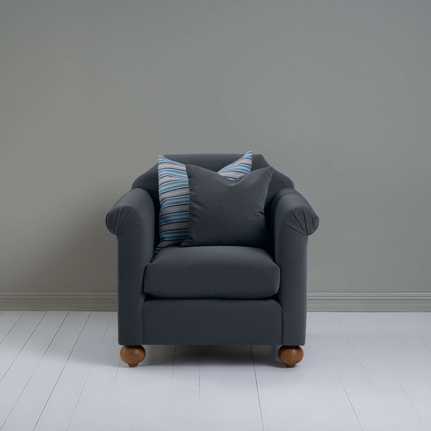 Dolittle Armchair in Intelligent Velvet Mercury - Nicola Harding