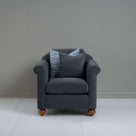  Dolittle Armchair in Intelligent Velvet Mercury, With 1 Matching and 1 Slow Lane Cotton Linen, Blue Cushion - Nicola Harding 