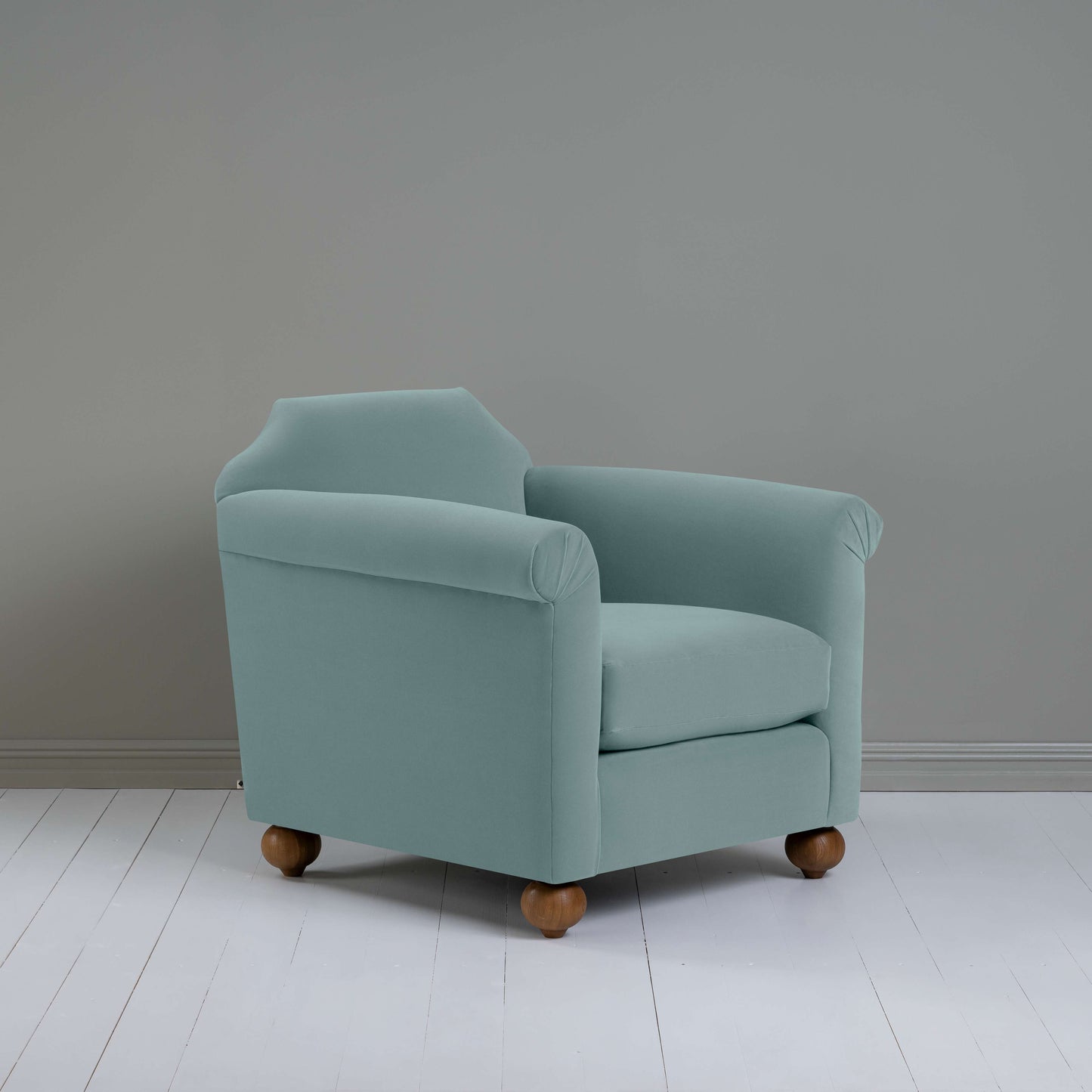 Dolittle Armchair in Intelligent Velvet Mineral - Nicola Harding