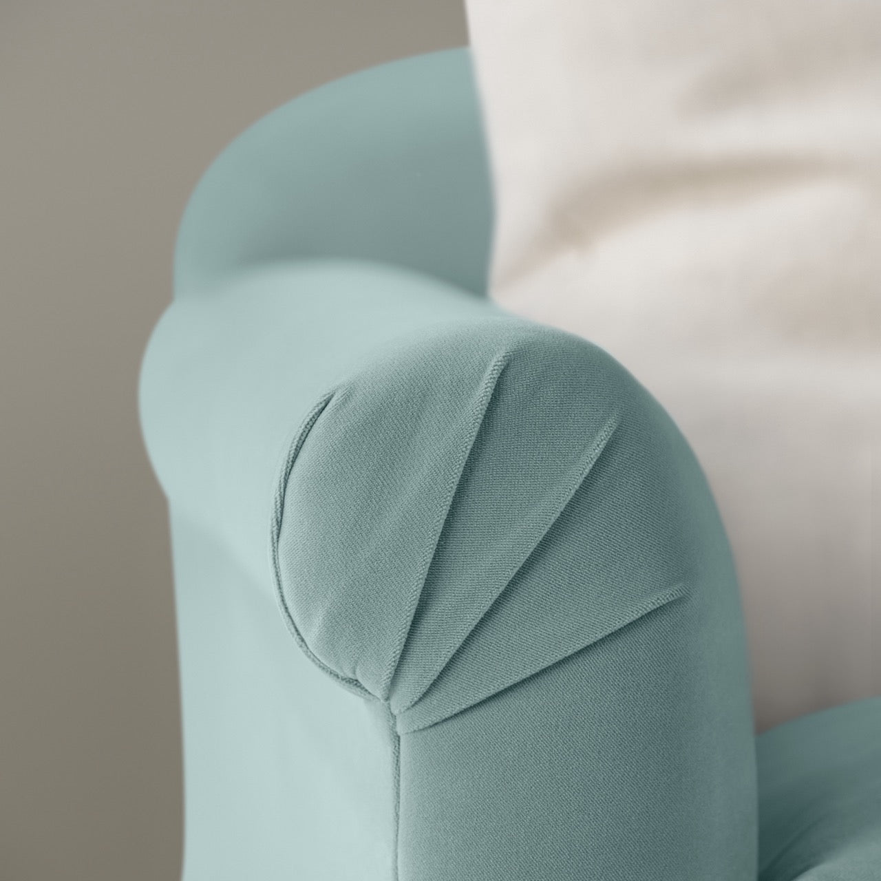 Dolittle Armchair in Intelligent Velvet Mineral, Arm Design Closeup - Nicola Harding