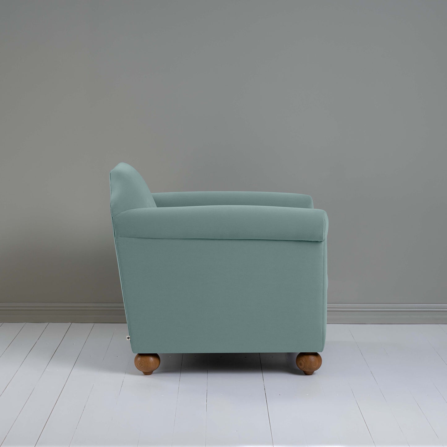 Dolittle Armchair in Intelligent Velvet Mineral - Nicola Harding