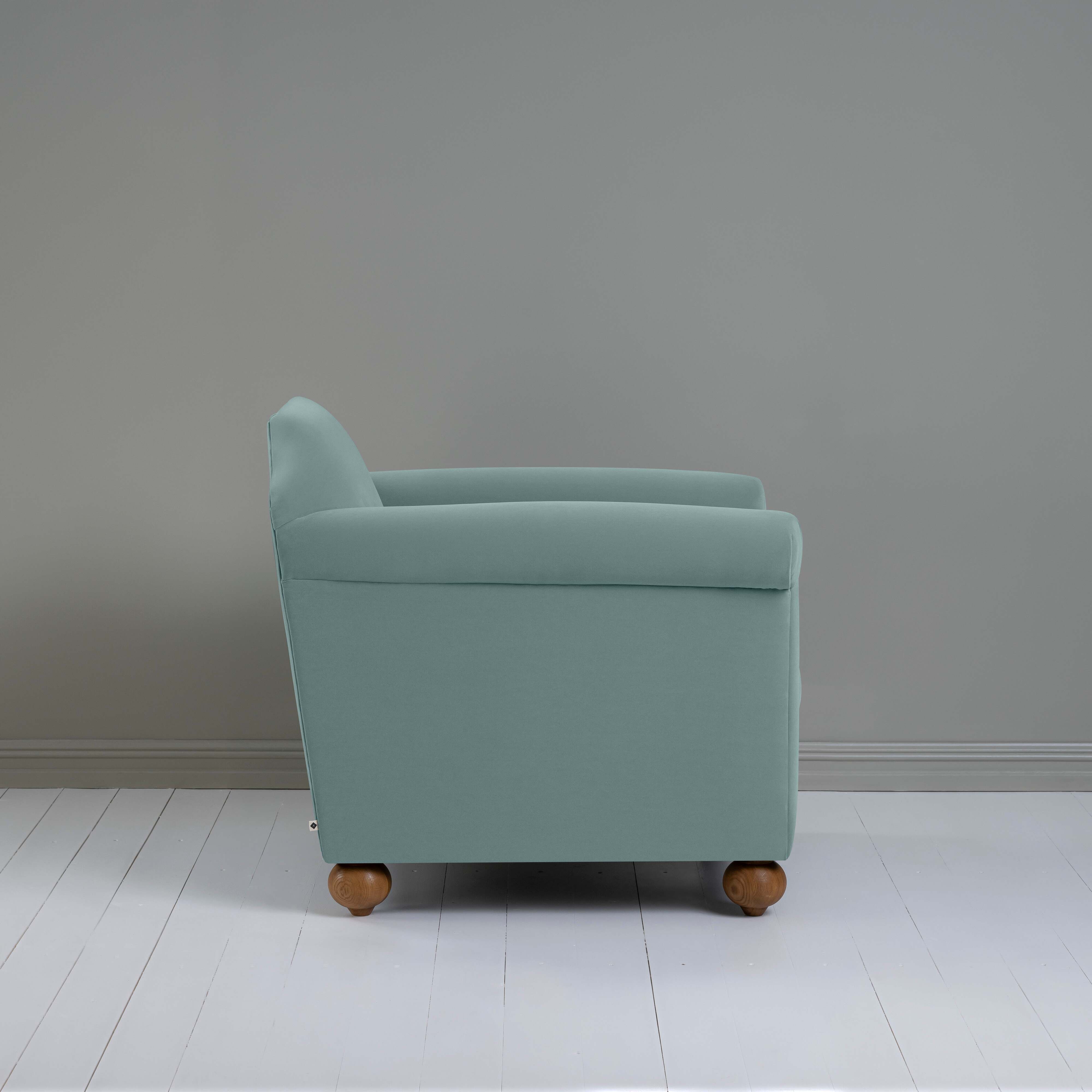  Dolittle Armchair in Intelligent Velvet Mineral, Side View - Nicola Harding 