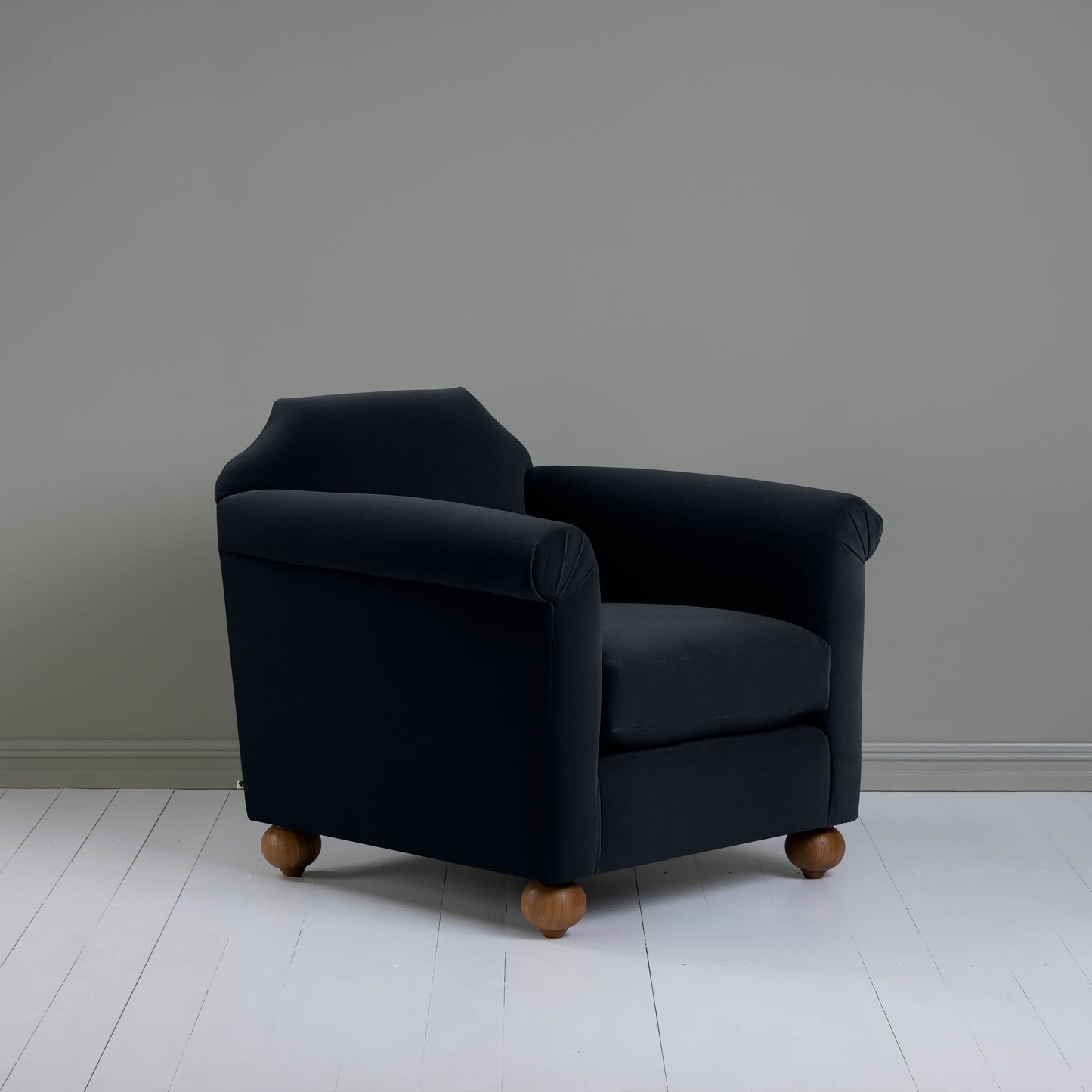 Dolittle Armchair in Intelligent Velvet Onyx - Nicola Harding