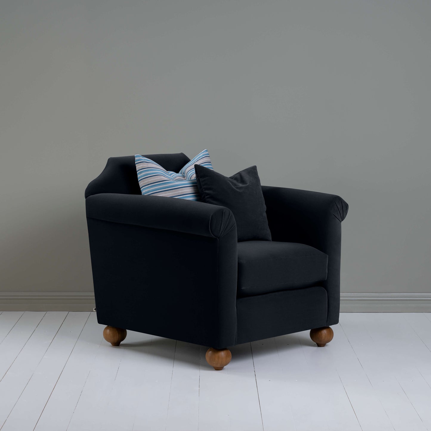 Dolittle Armchair in Intelligent Velvet Onyx - Nicola Harding