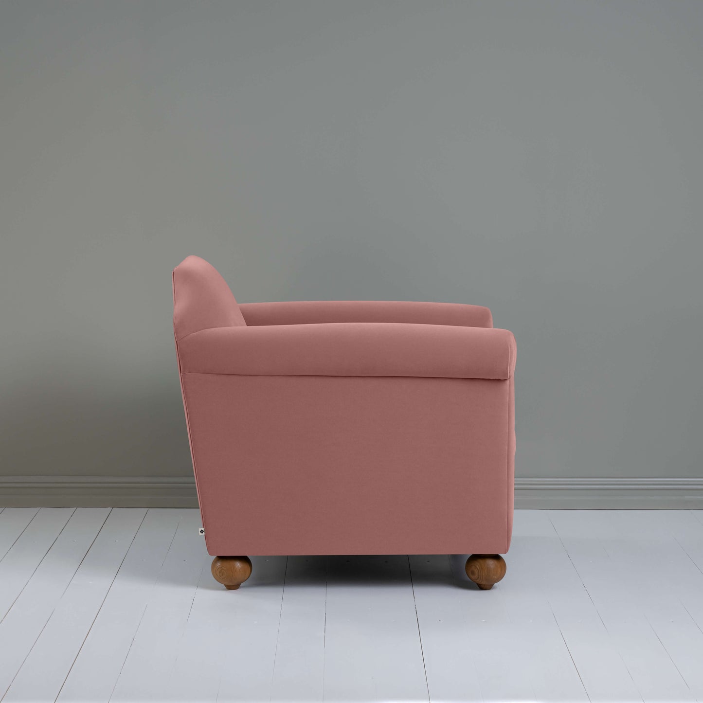 Dolittle Armchair in Intelligent Velvet Rose, Side View - Nicola Harding
