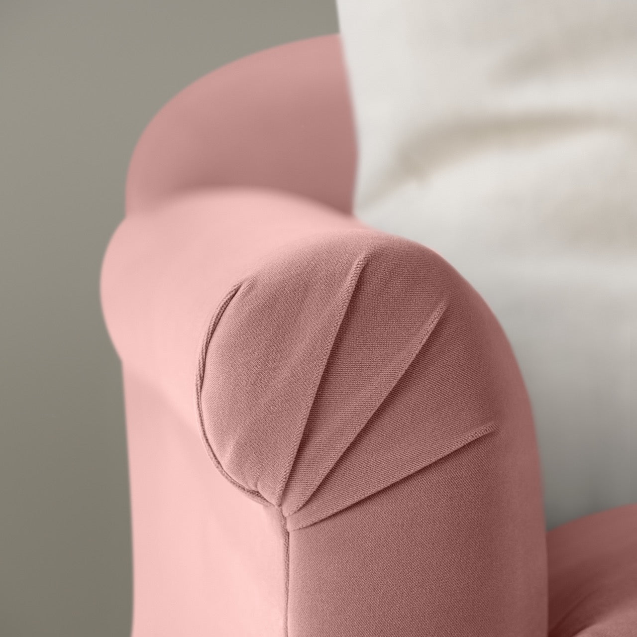Dolittle Armchair in Intelligent Velvet Rose, Arm Design Closeup - Nicola Harding