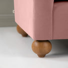 Dolittle Armchair in Intelligent Velvet Rose, Round Wooden Foot Closeup - Nicola Harding 