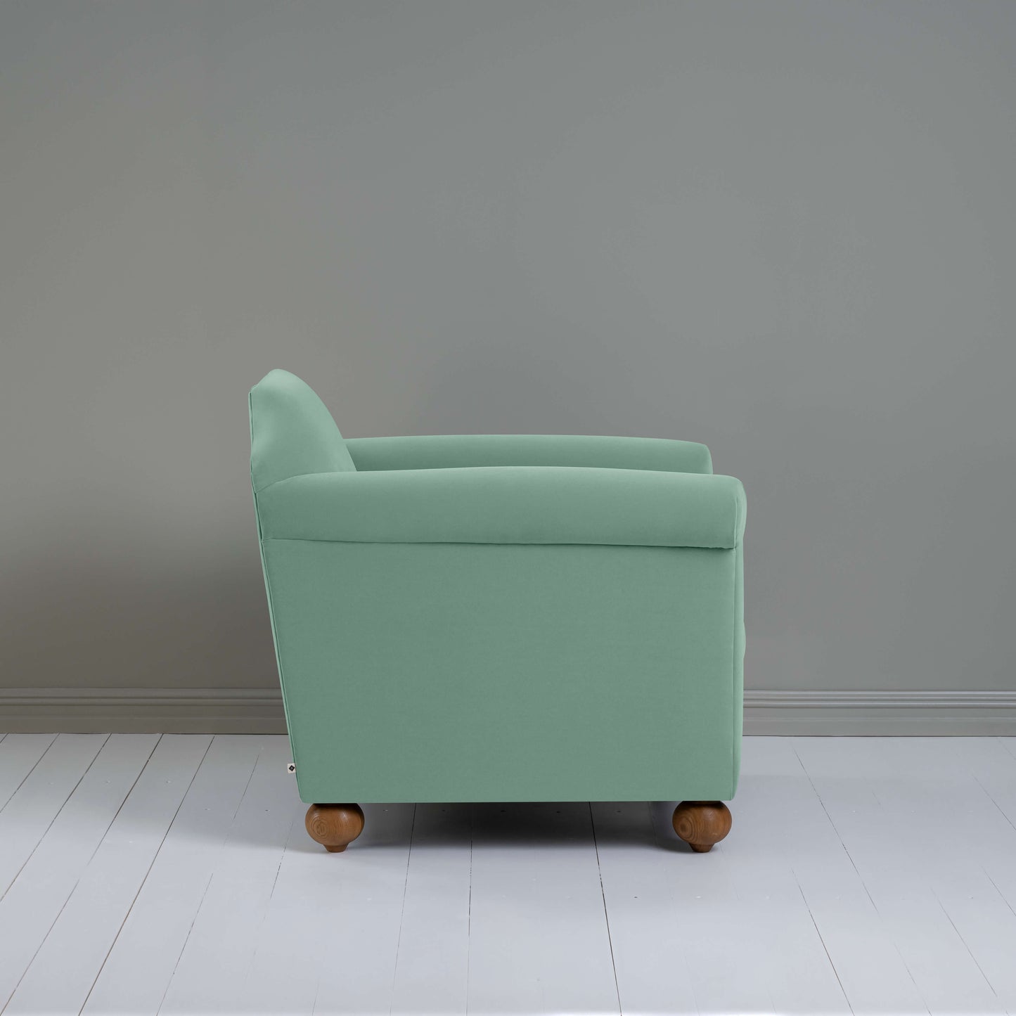 Dolittle Armchair in Intelligent Velvet Sea Mist - Nicola Harding