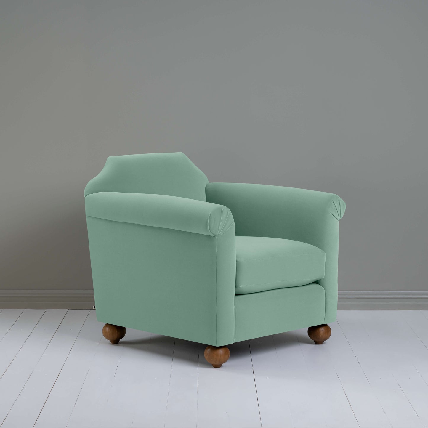 Dolittle Armchair in Intelligent Velvet Sea Mist - Nicola Harding