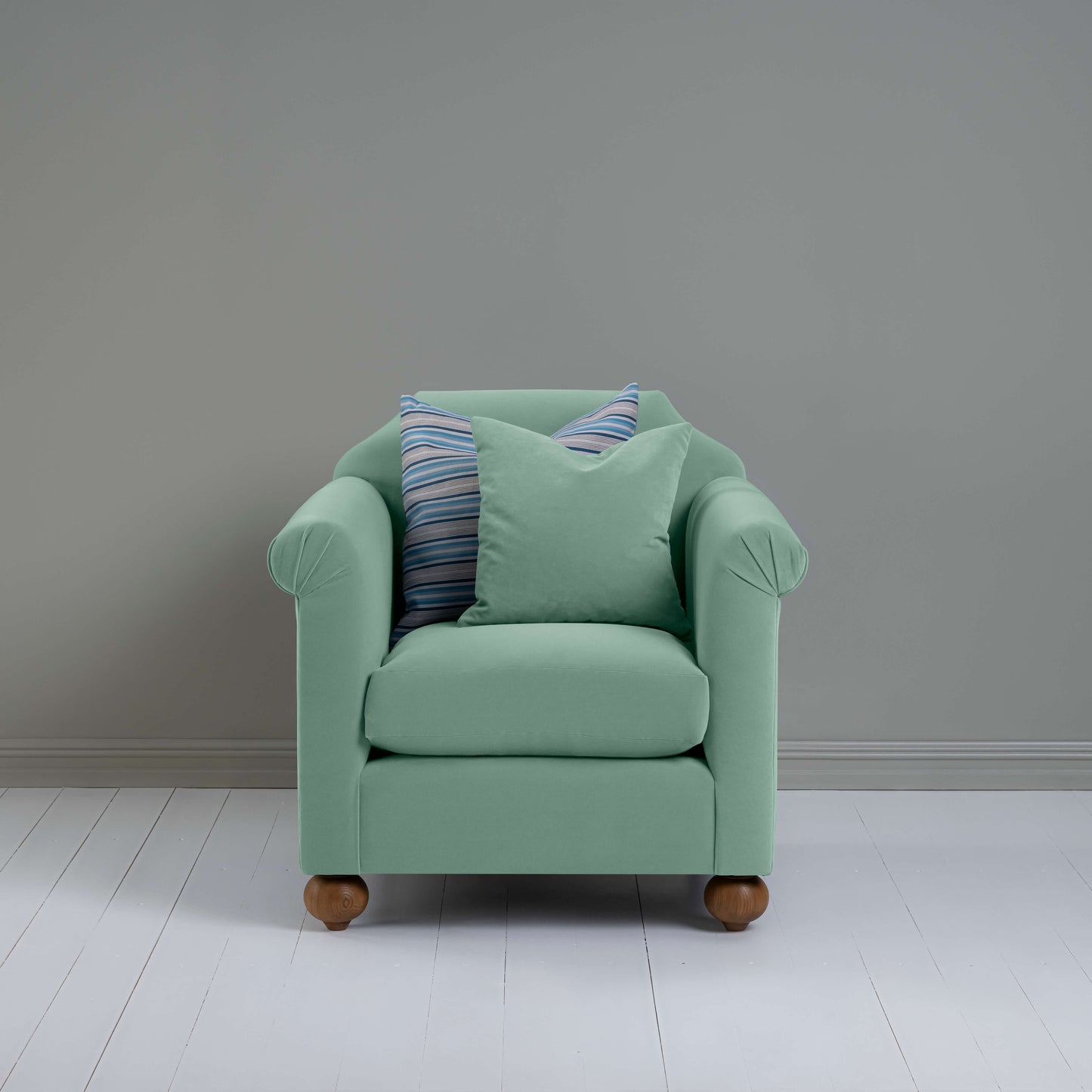 Dolittle Armchair in Intelligent Velvet Sea Mist - Nicola Harding