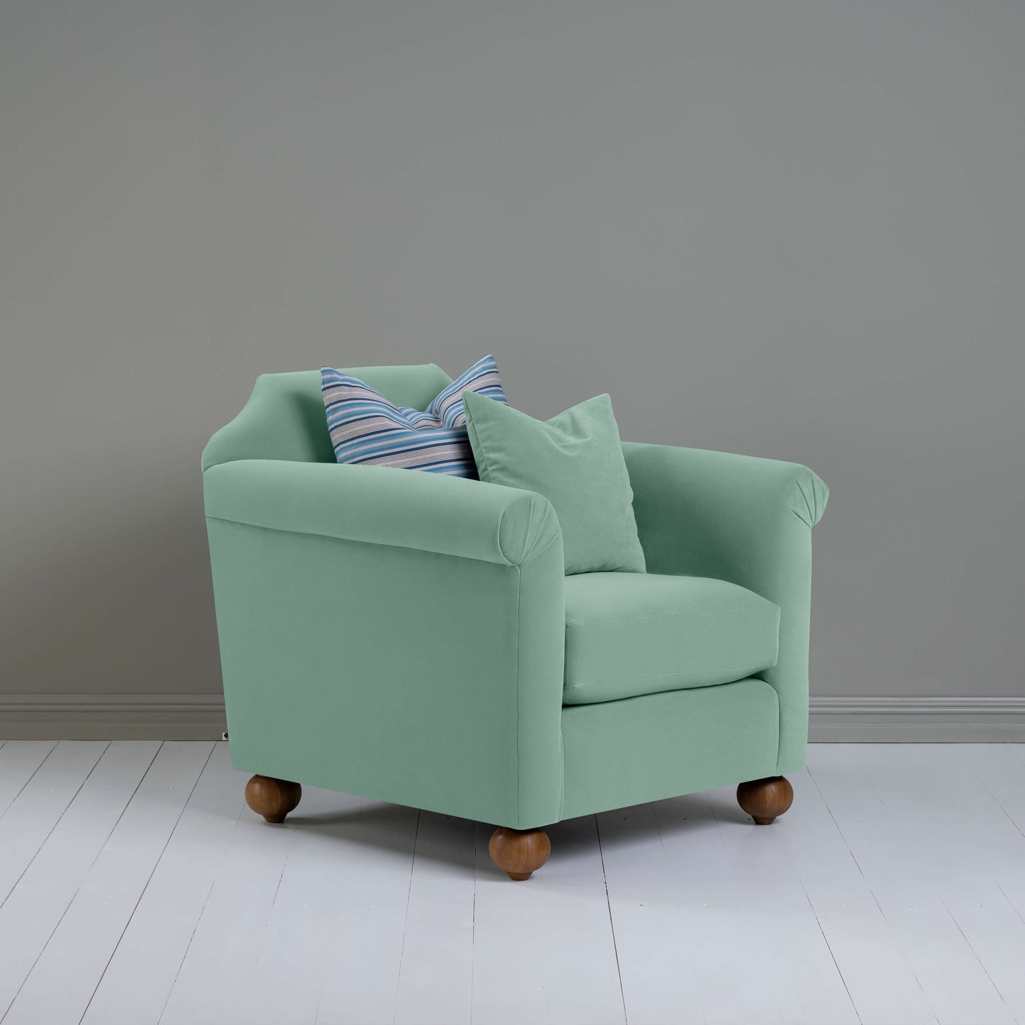 Dolittle Armchair in Intelligent Velvet Sea Mist - Nicola Harding