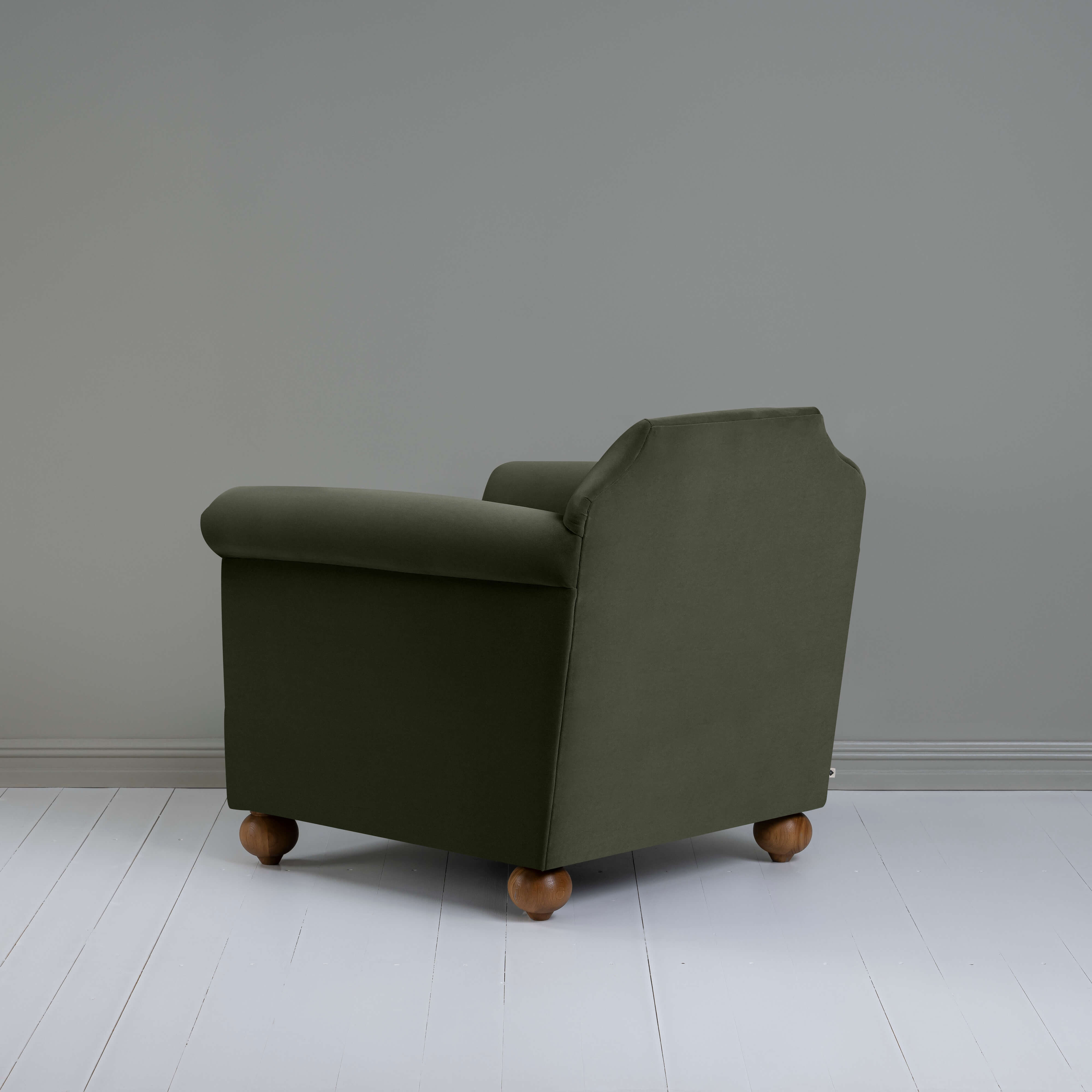  Dolittle Armchair in Intelligent Velvet Seaweed, Back View - Nicola Harding 