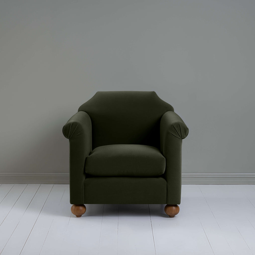  Dolittle Armchair in Intelligent Velvet Seaweed, Front View - Nicola Harding 