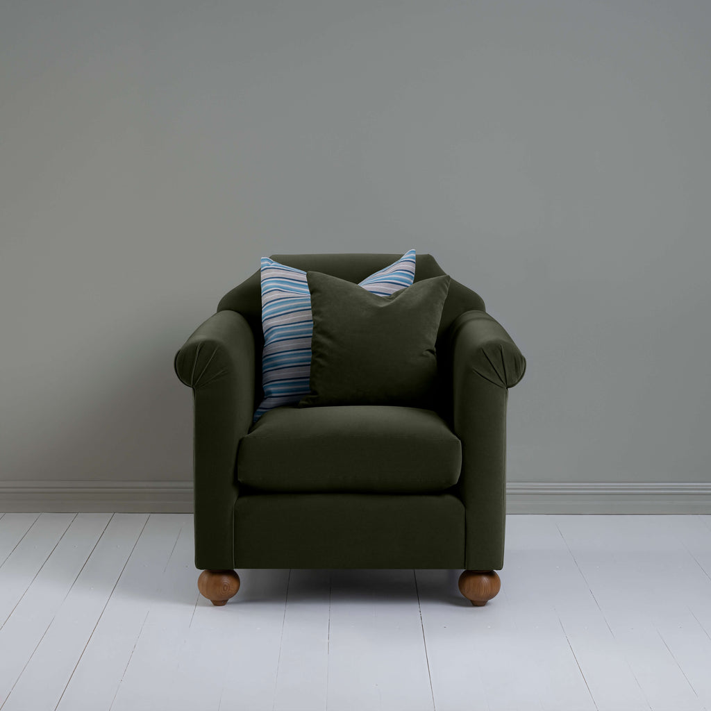  Dolittle Armchair in Intelligent Velvet Seaweed, With 1 Matching and 1 Other NiX Cushion - Nicola Harding 