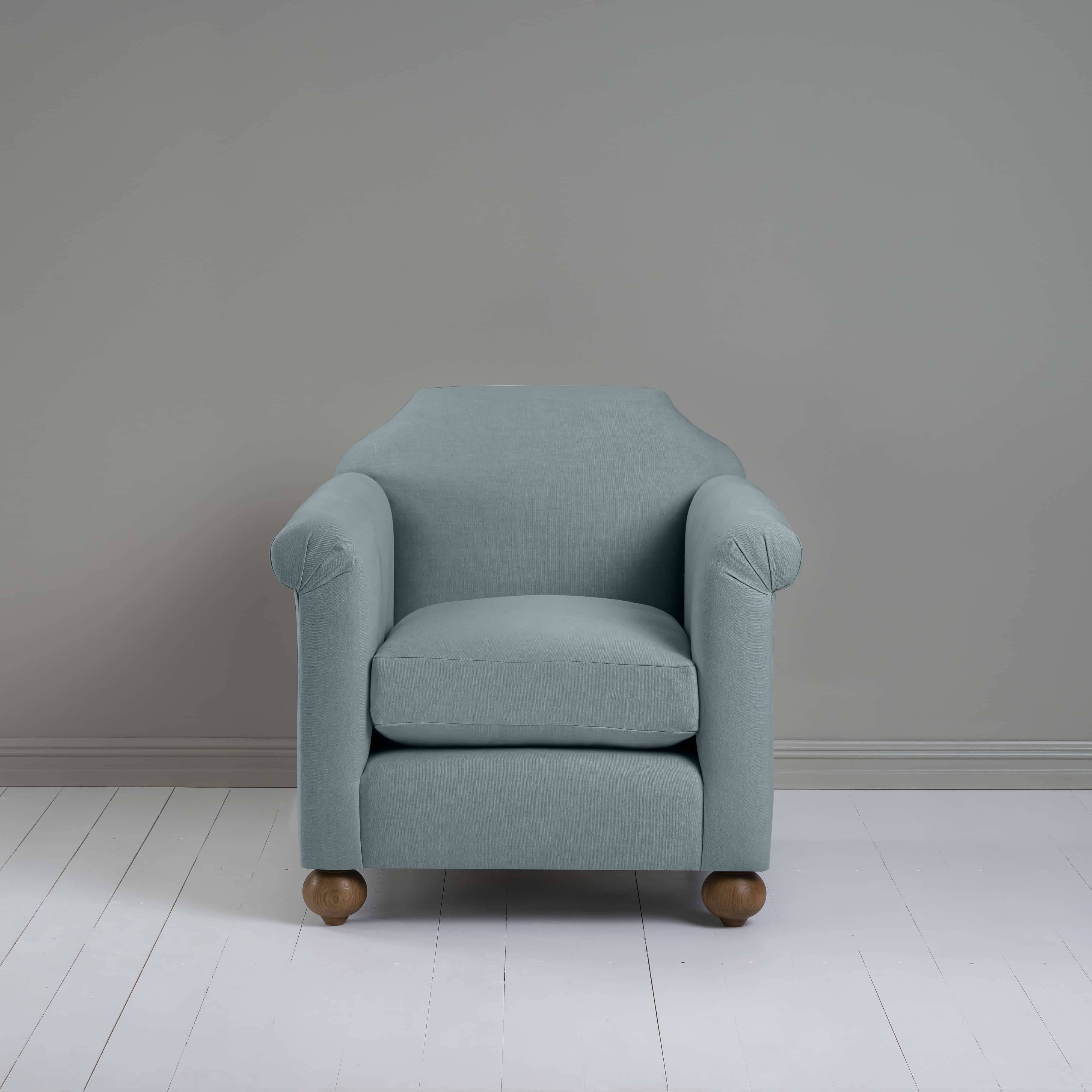  Dolittle Armchair in Laidback Linen Cerulean, Front View - Nicola Harding 