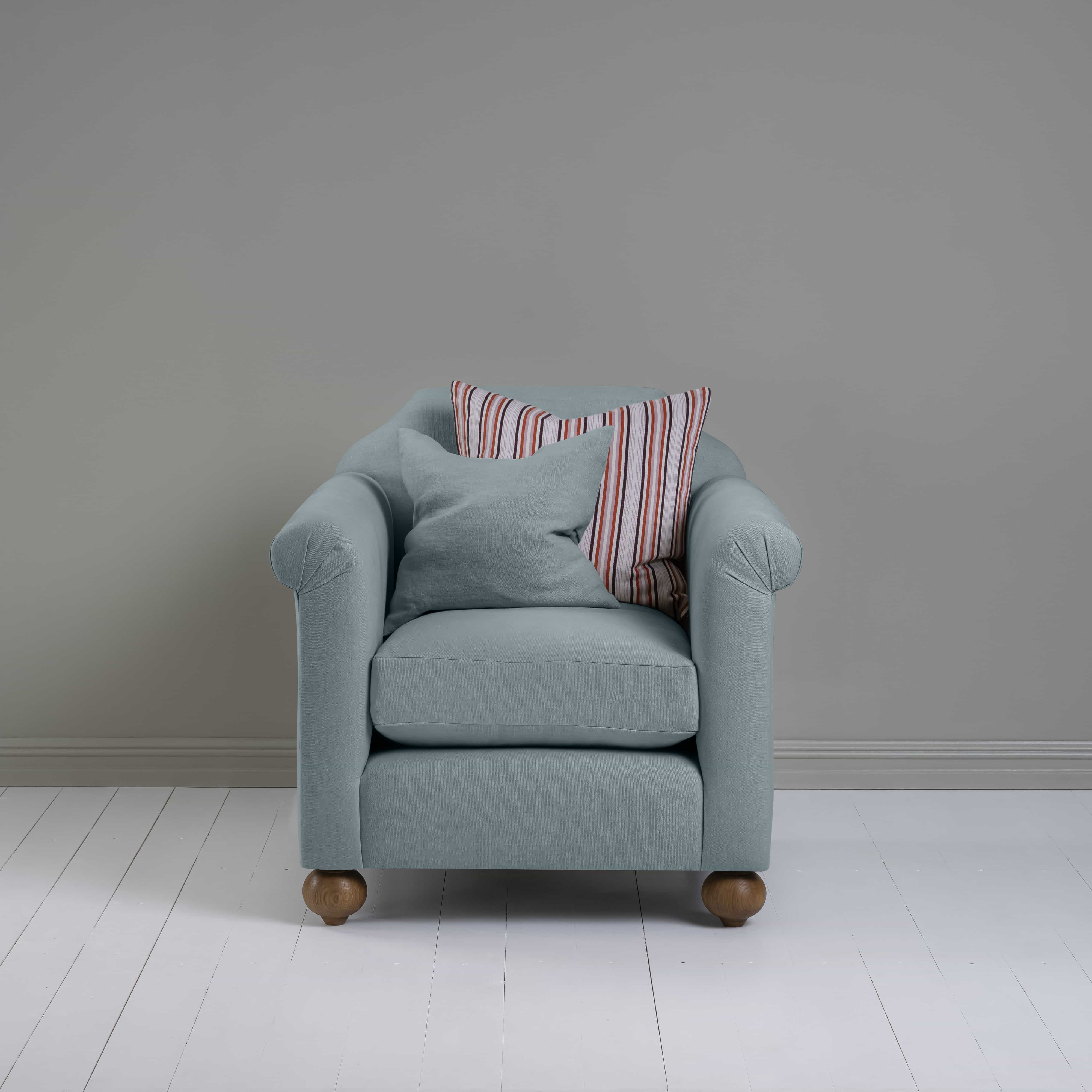  Dolittle Armchair in Laidback Linen Cerulean, With 1 Matching and 1 Other NiX Cushion - Nicola Harding 