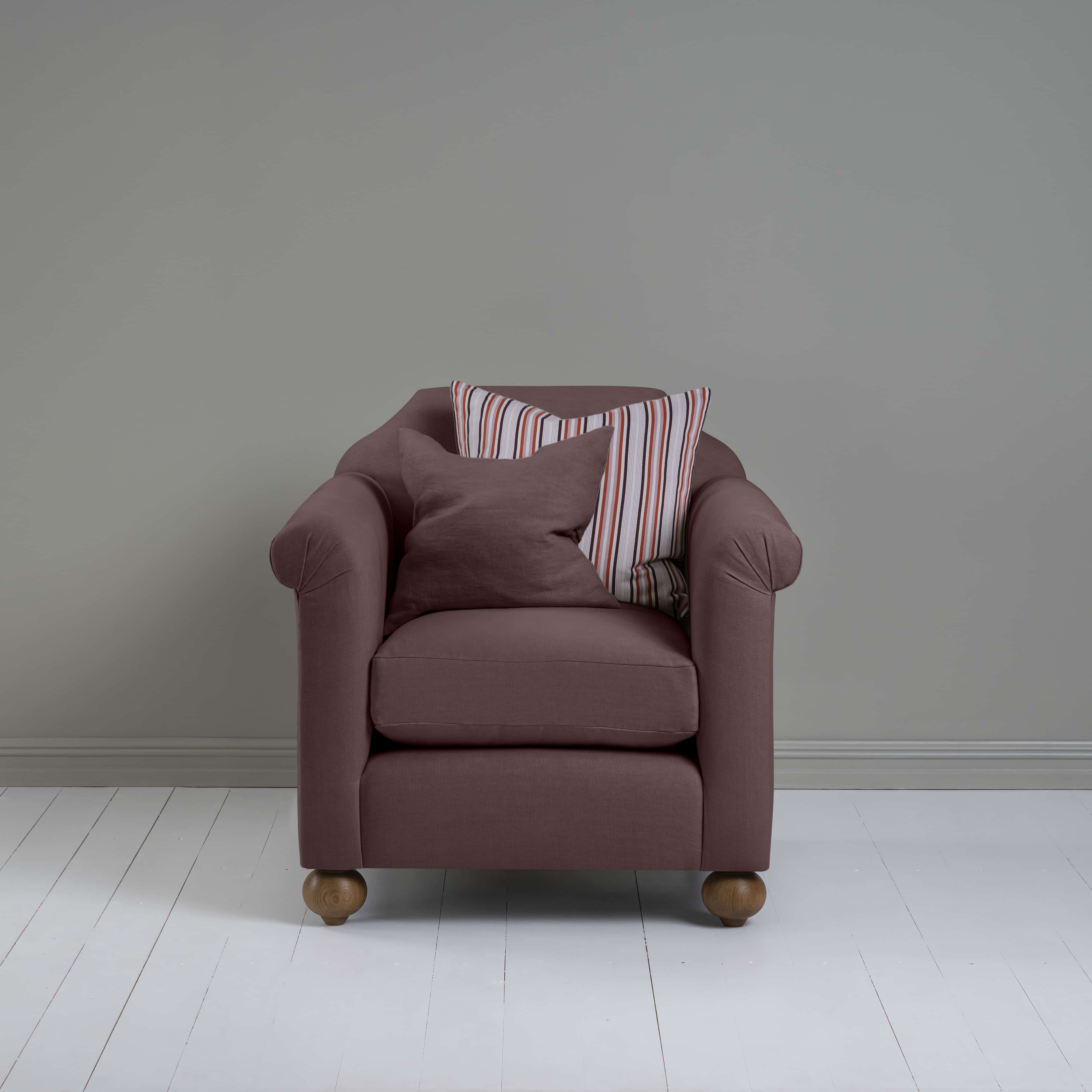  Dolittle Armchair in Laidback Linen Damson, With 1 Matching and 1 Other NiX Cushion - Nicola Harding 