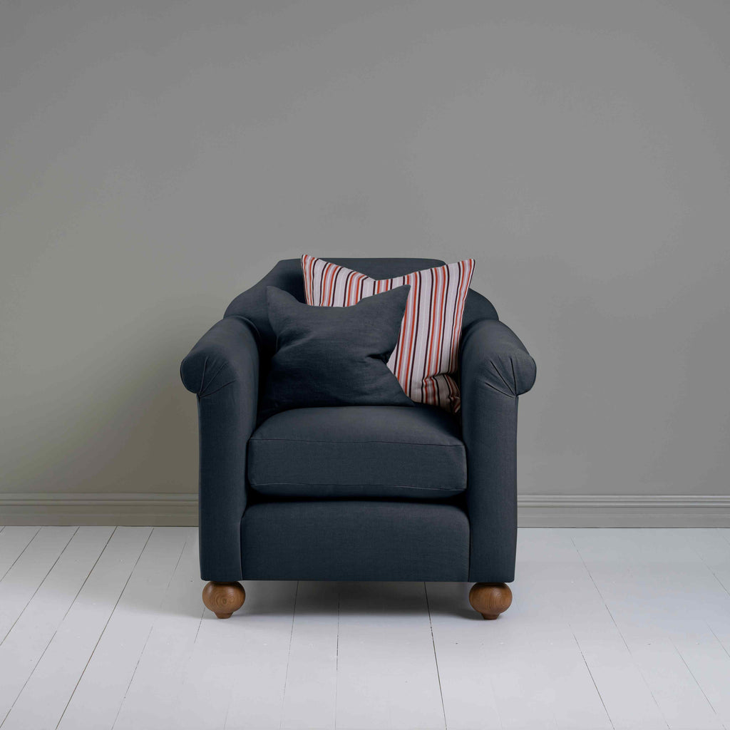  Dolittle Armchair in Laidback Linen Midnight, With 2 Square NiX Cushions - Nicola Harding 