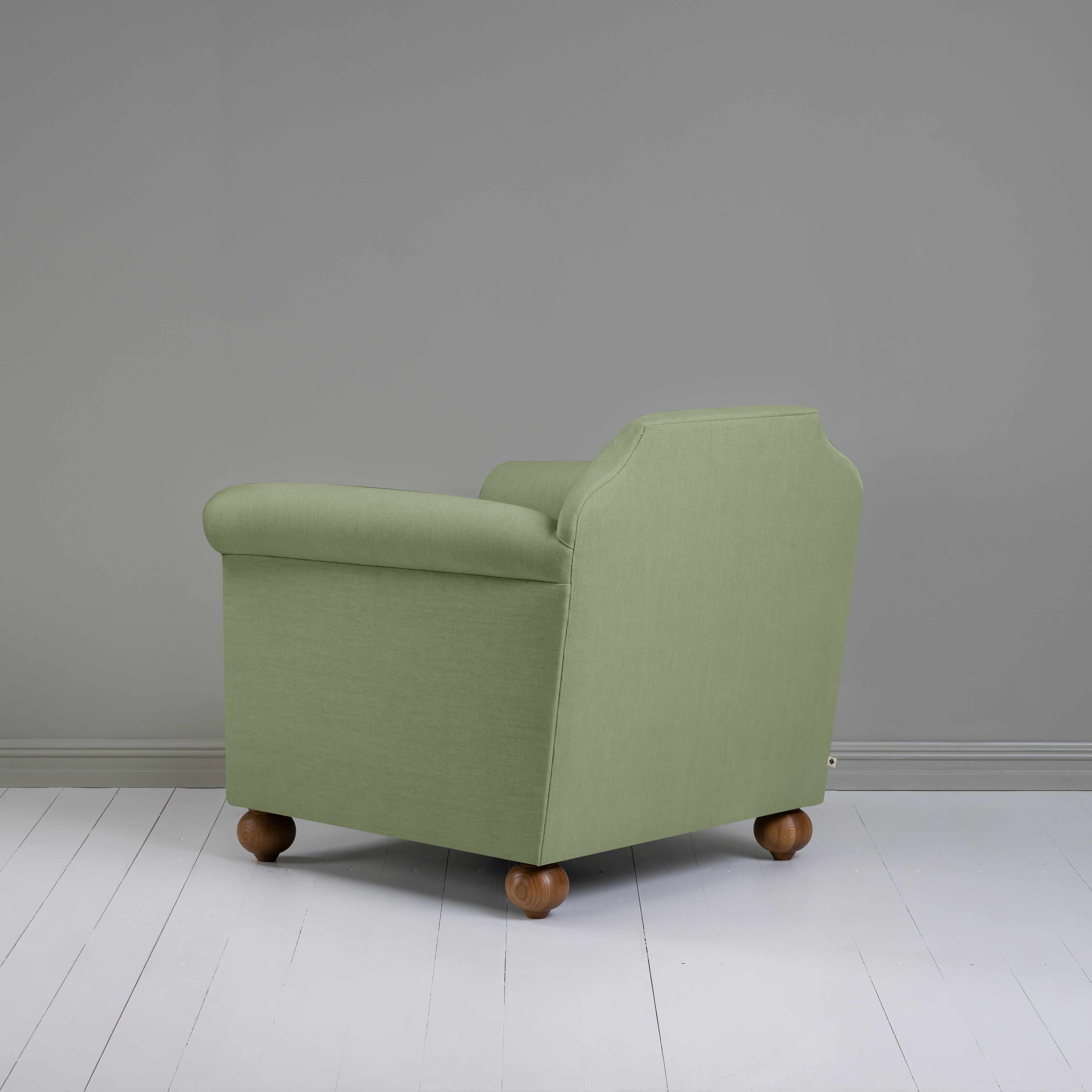  Dolittle Armchair in Laidback Linen Moss, Back View - Nicola Harding 