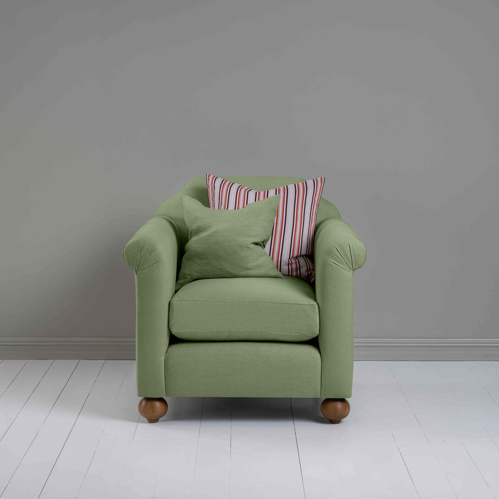  Dolittle Armchair in Laidback Linen Moss, With 2 Square Cushions - Nicola Harding 