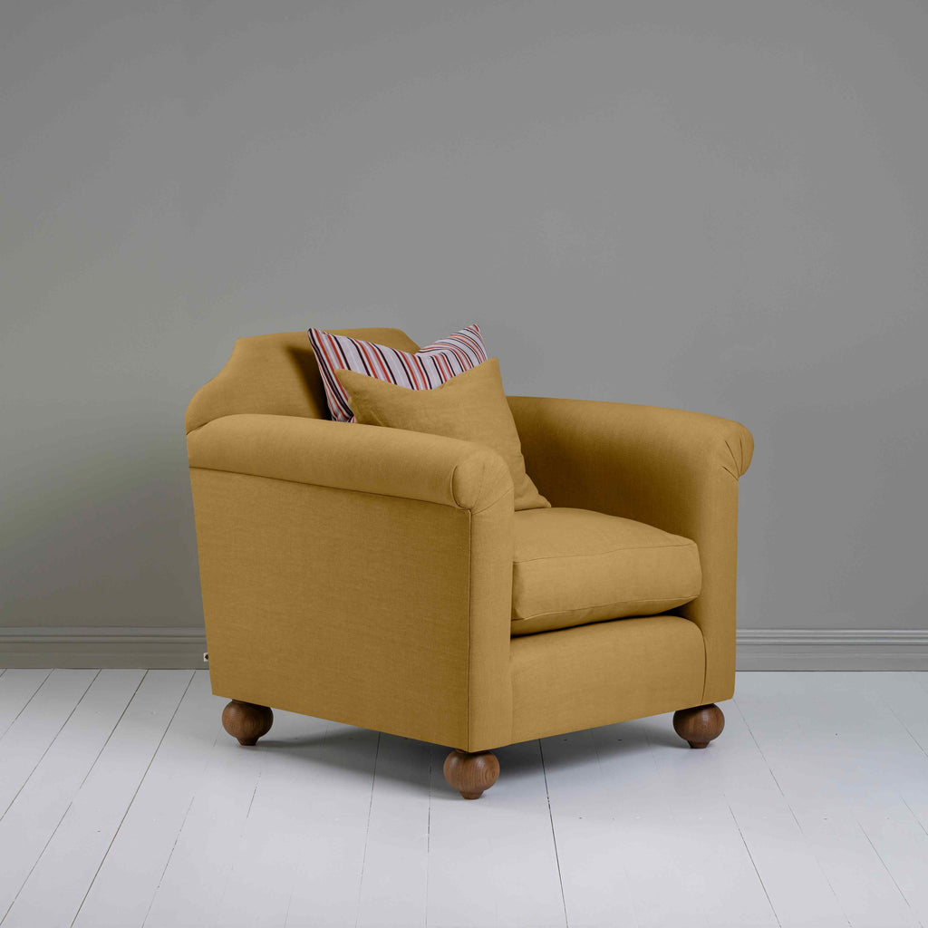  Dolittle Armchair in Laidback Linen Ochre, With 2 Square Cushions - Nicola Harding 