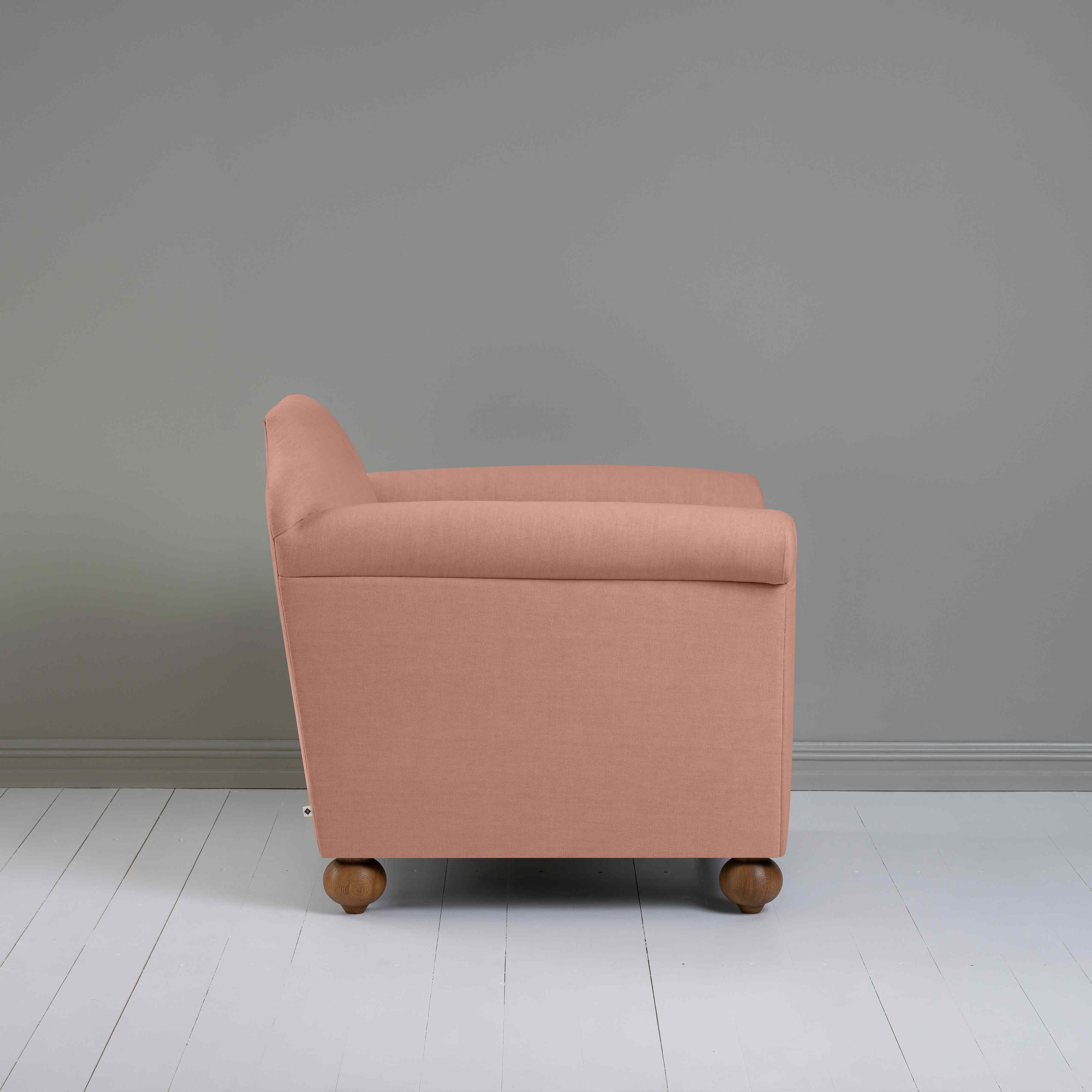  Dolittle Armchair in Laidback Linen Roseberry, Side View - Nicola Harding 