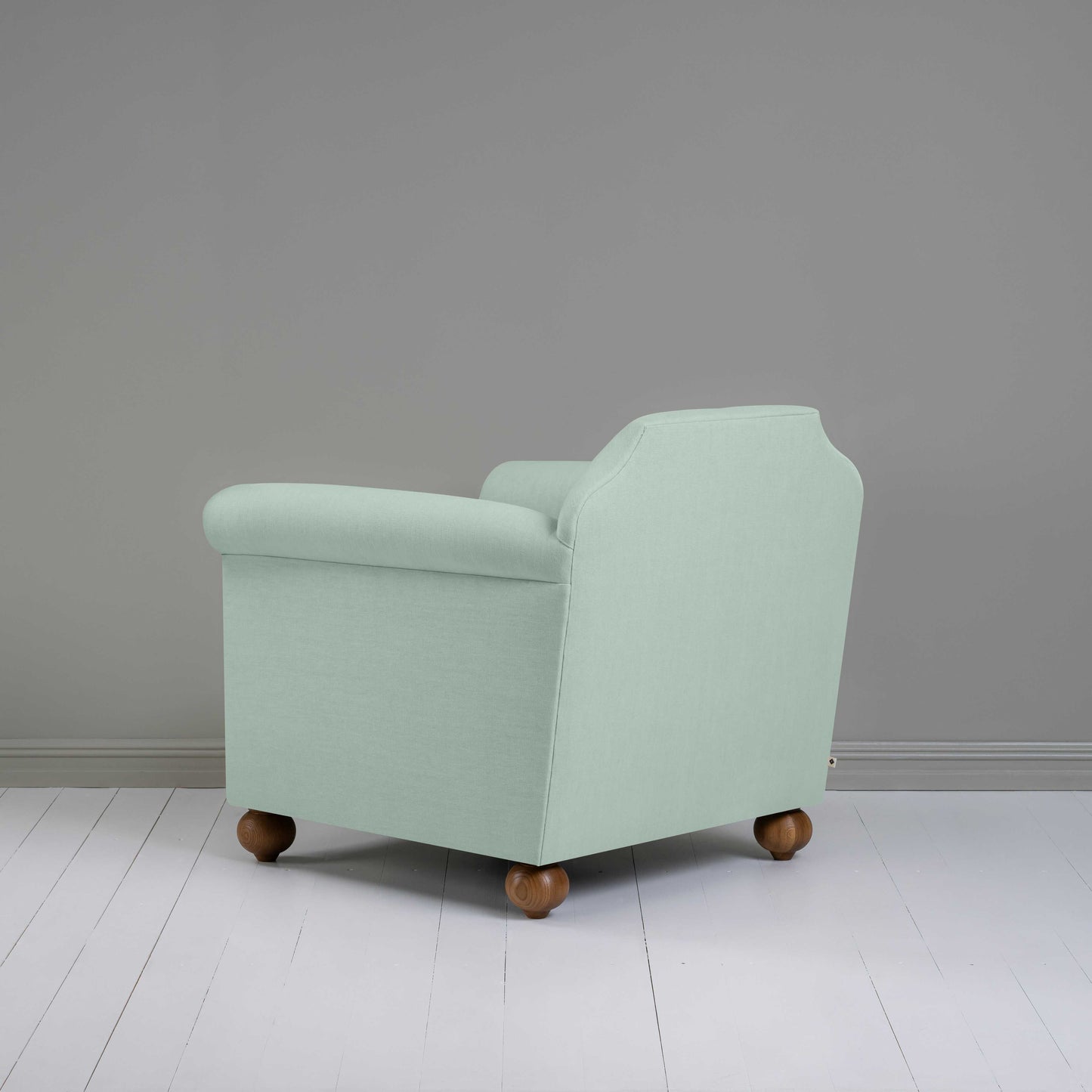 Dolittle Armchair in Laidback Linen Sky, Back View - Nicola Harding