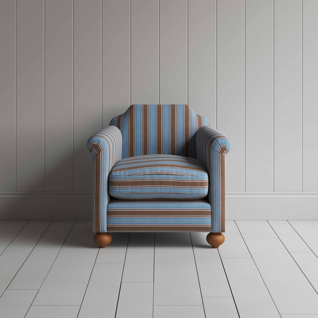  Dolittle Armchair in Regatta Cotton, Blue, Front View - Nicola Harding 