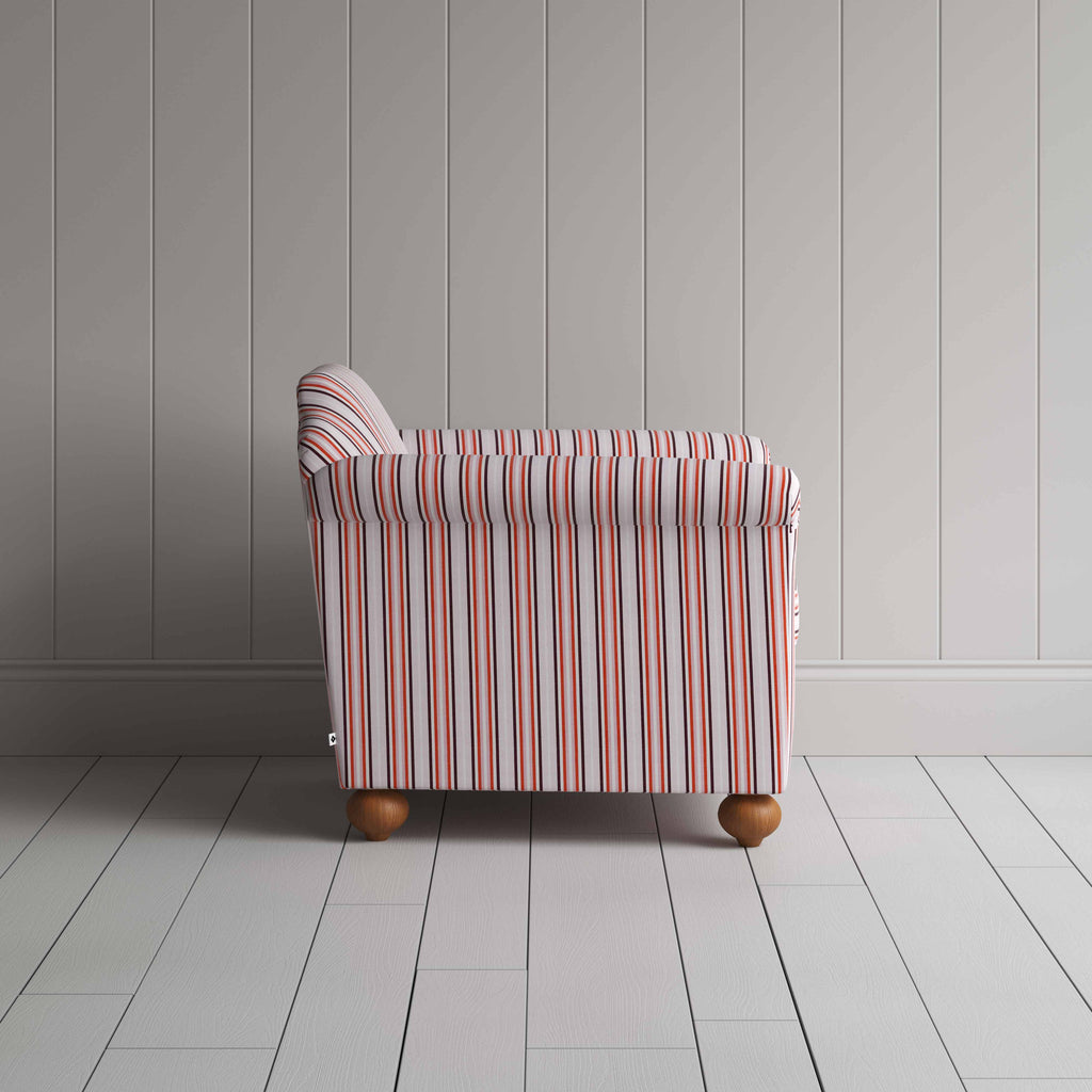  Dolittle Armchair in Slow Lane Cotton Linen, Berry, Side View - Nicola Harding 