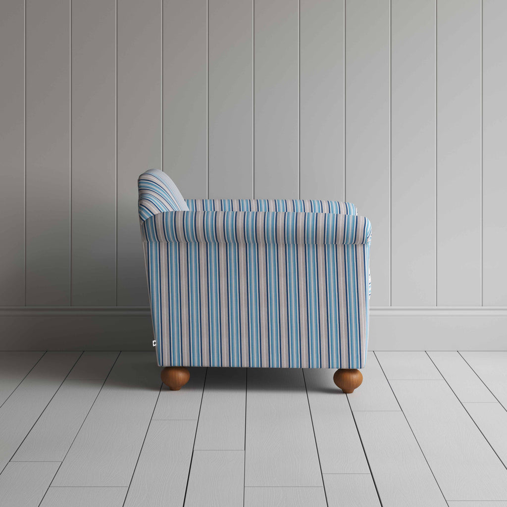  Dolittle Armchair in Slow Lane Cotton Linen, Blue, Side View - Nicola Harding 