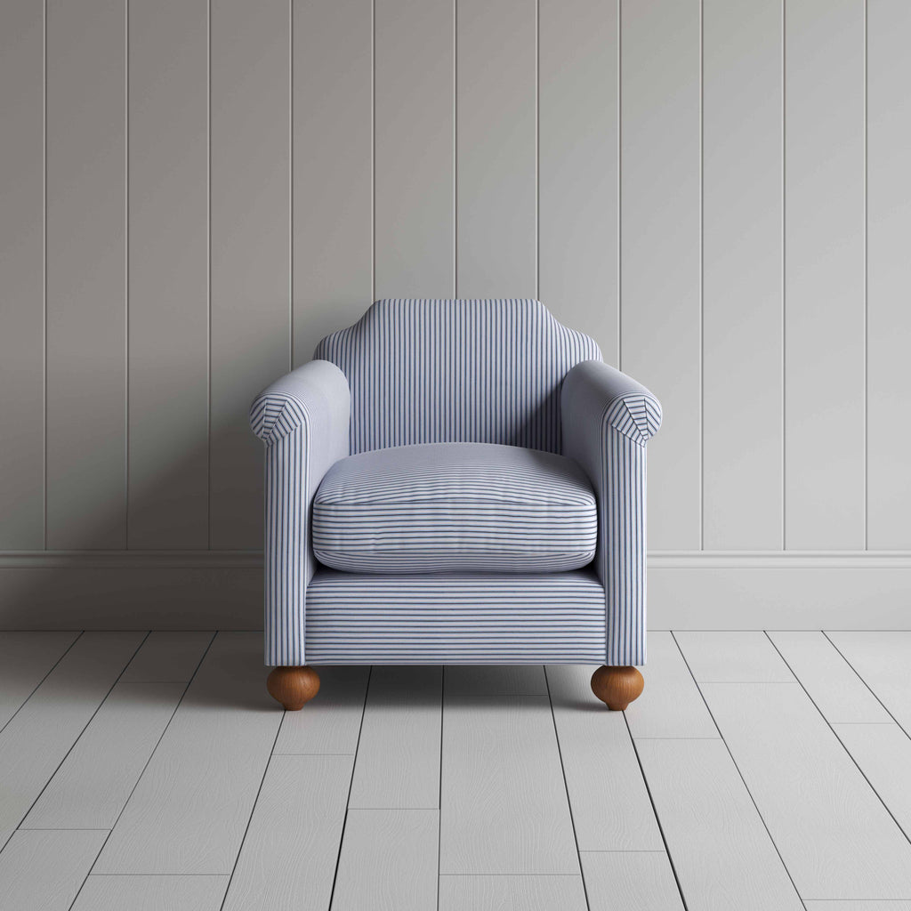  Dolittle Armchair in Ticking Cotton, Aqua Brown - Nicola Harding 